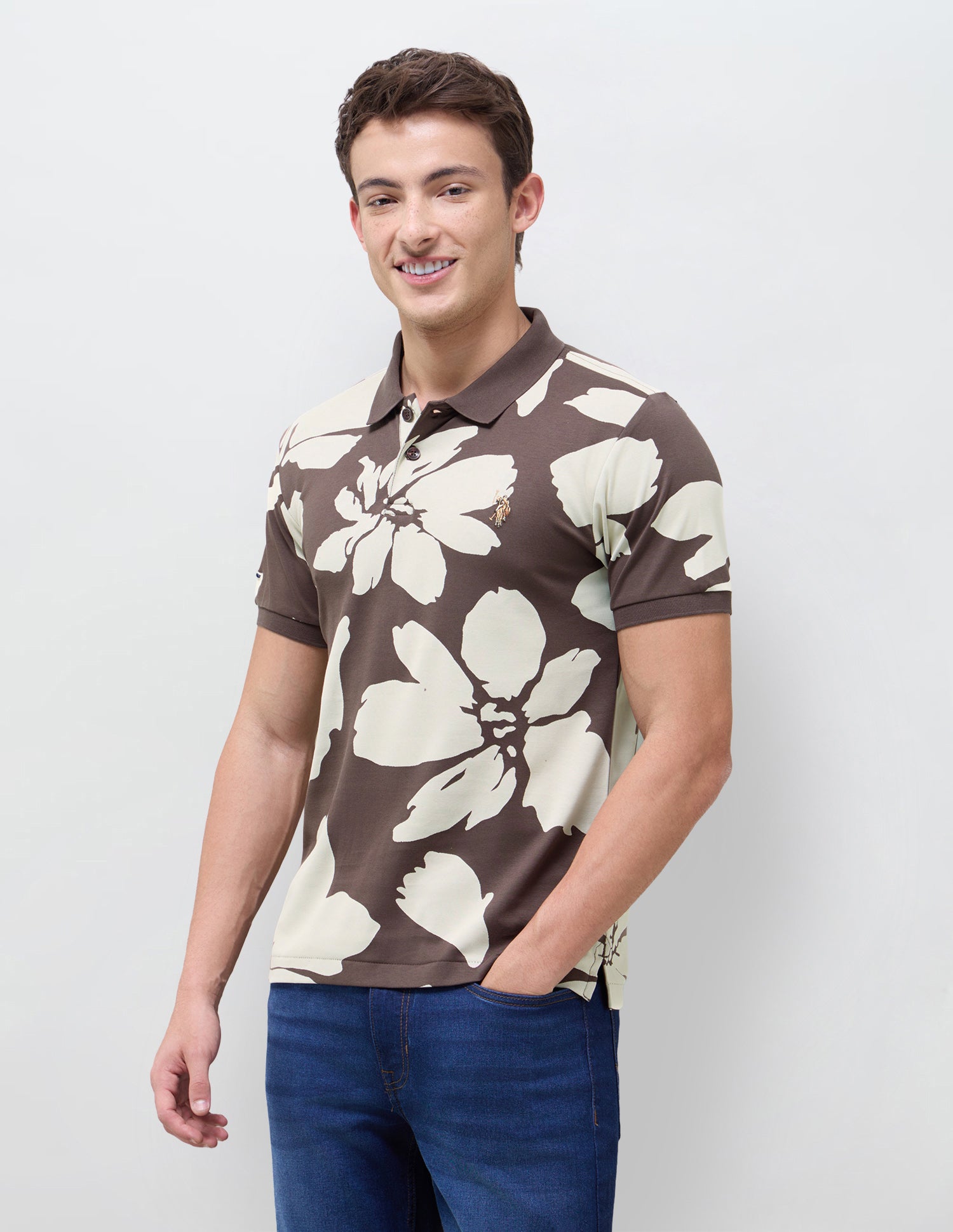 Floral Printed Slim Fit Polo Shirt Dark Brown - U.S. Polo Assn. India | Large