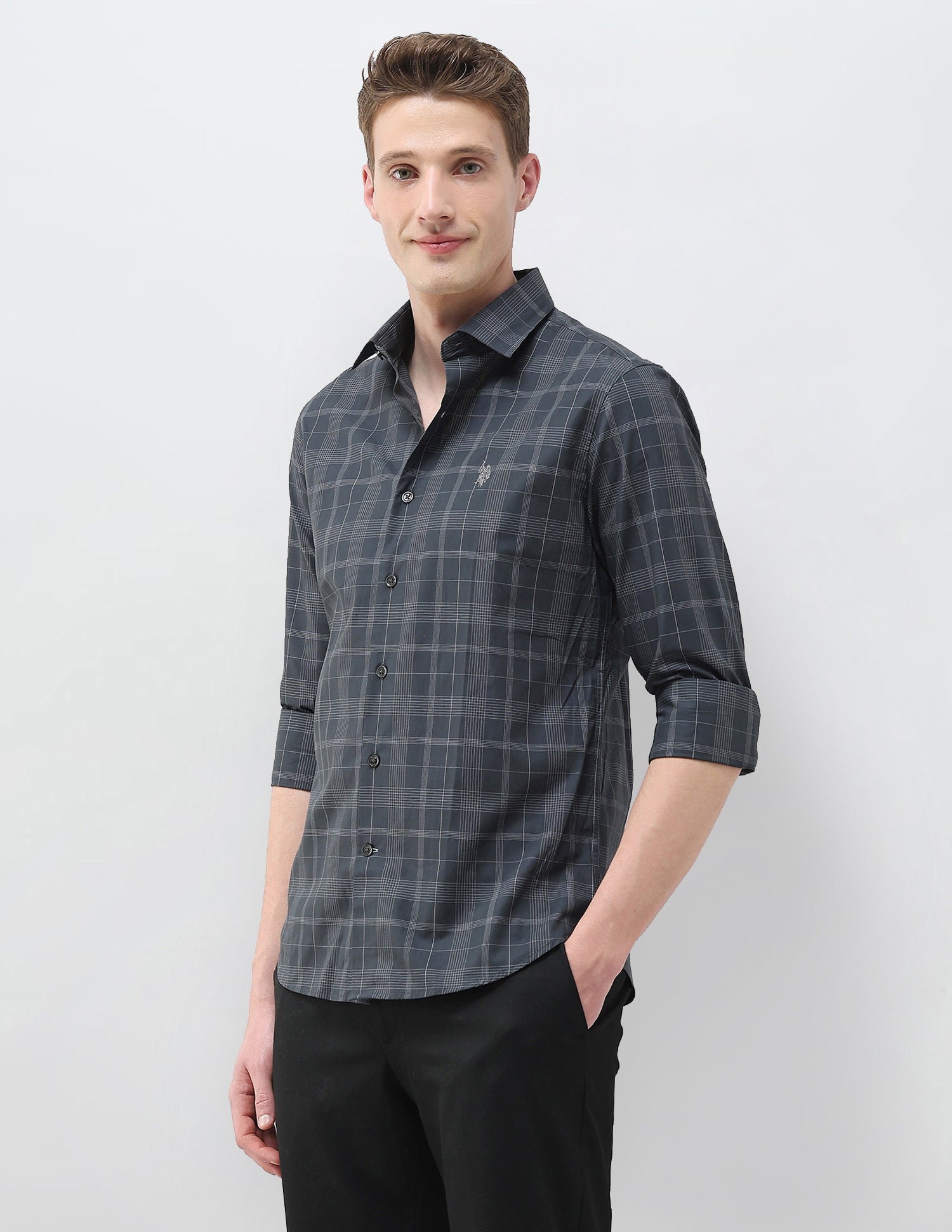 Tartan Checked Tailored Fit Shirt Dark Grey - U.S. Polo Assn. India | Large