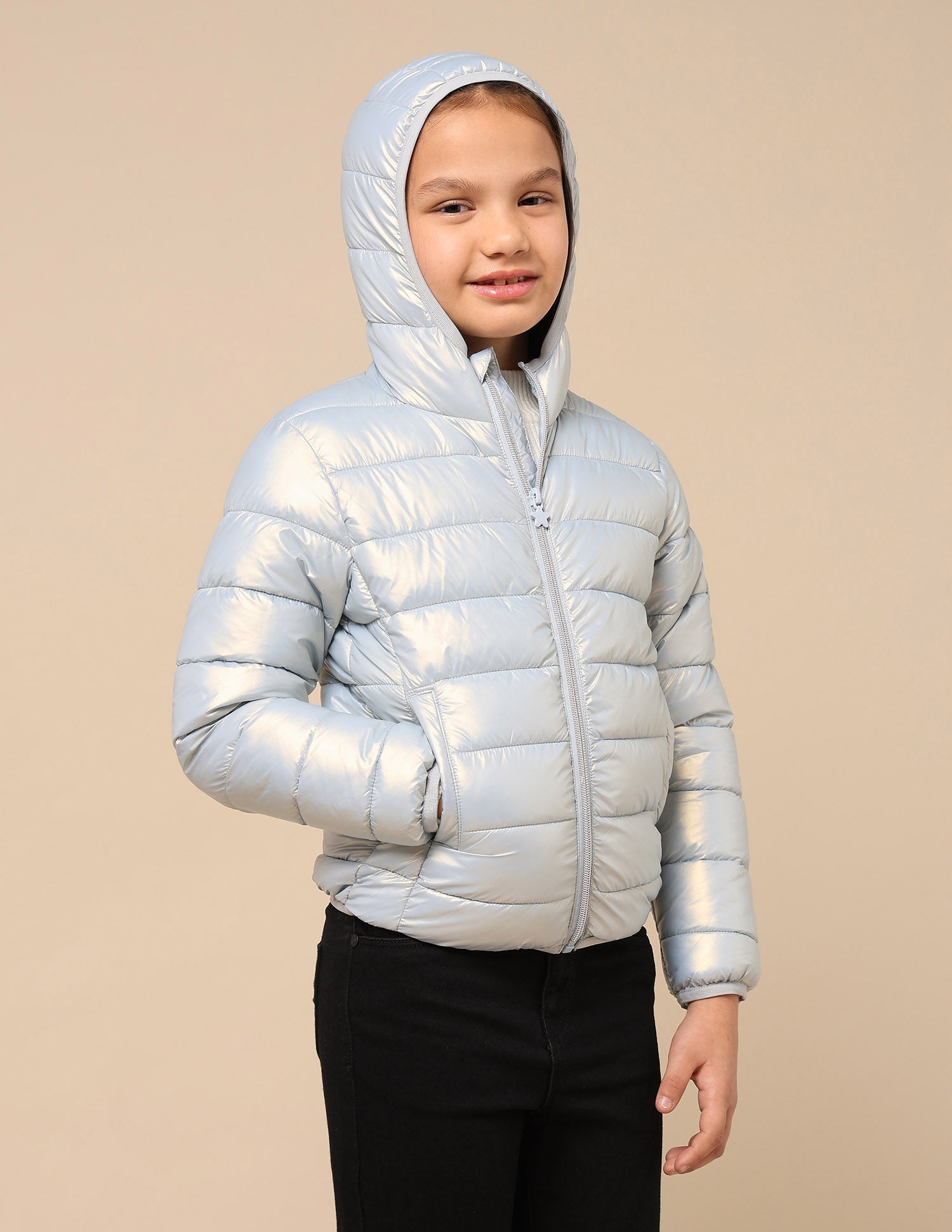 Girls Nylon Puffer Jacket Light Blue - U.S. POLO ASSN. | Large