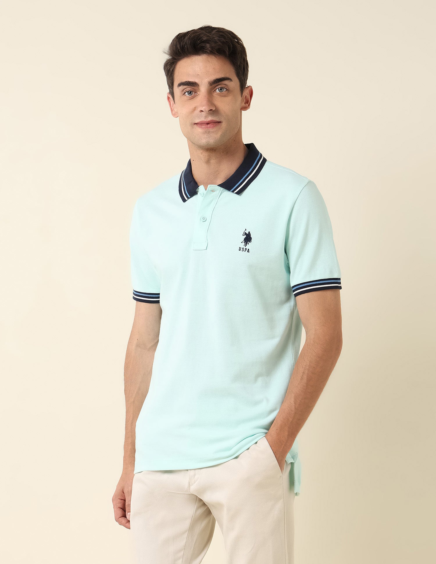 Pure Cotton Slim Fit Polo Shirt Light Green - U.S. Polo Assn. India | Large