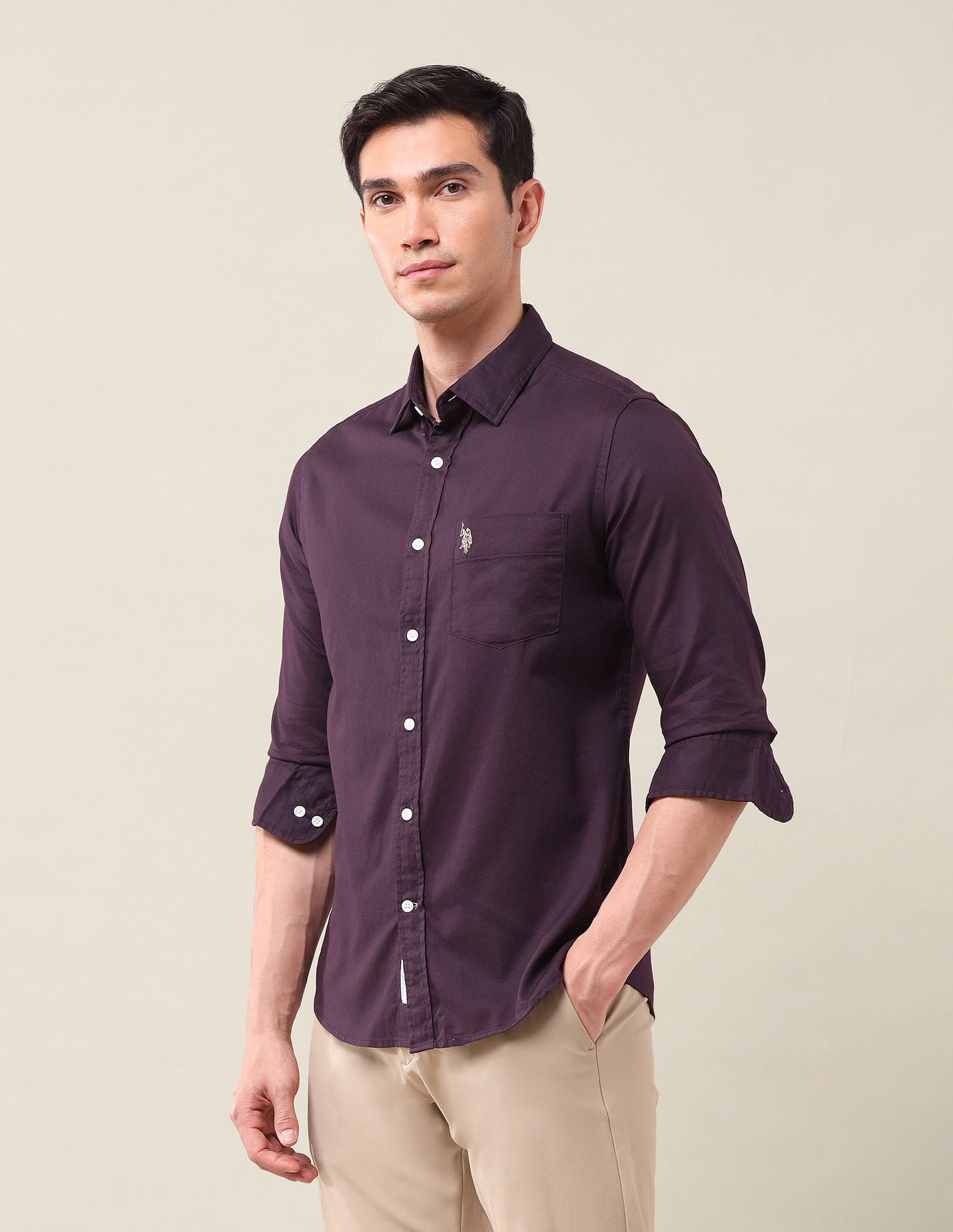 Tailored Fit Solid Shirt Dark Purple - U.S. Polo Assn. India | Large