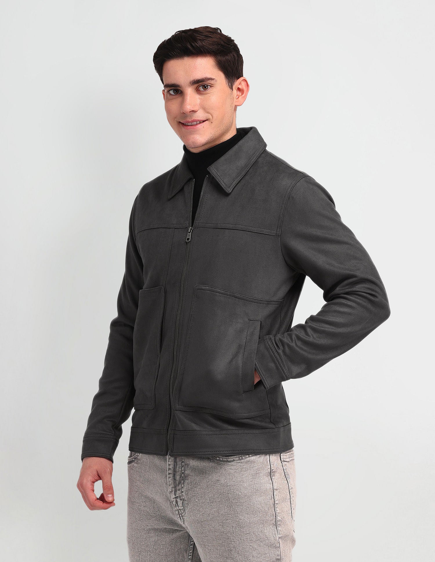 Solid Smooth Fabric Jacket Grey - U.S. Polo Assn. India | Large