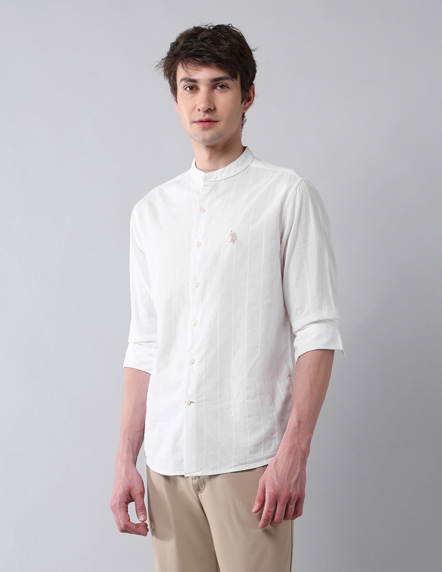 Textured Pure Cotton Shirt White - U.S. Polo Assn. India | Large