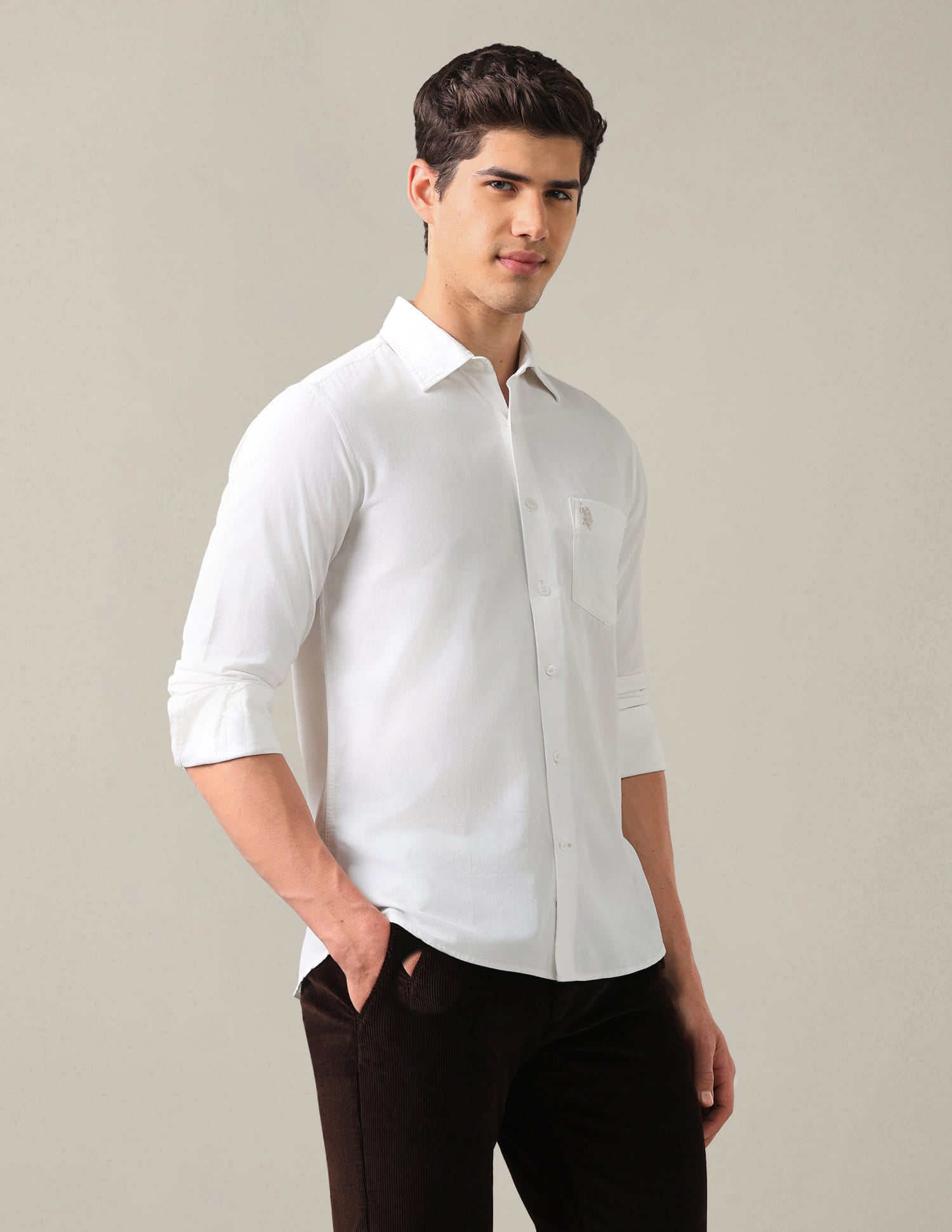 Tailored Fit Corduroy Shirt White - U.S. Polo Assn. India | Large