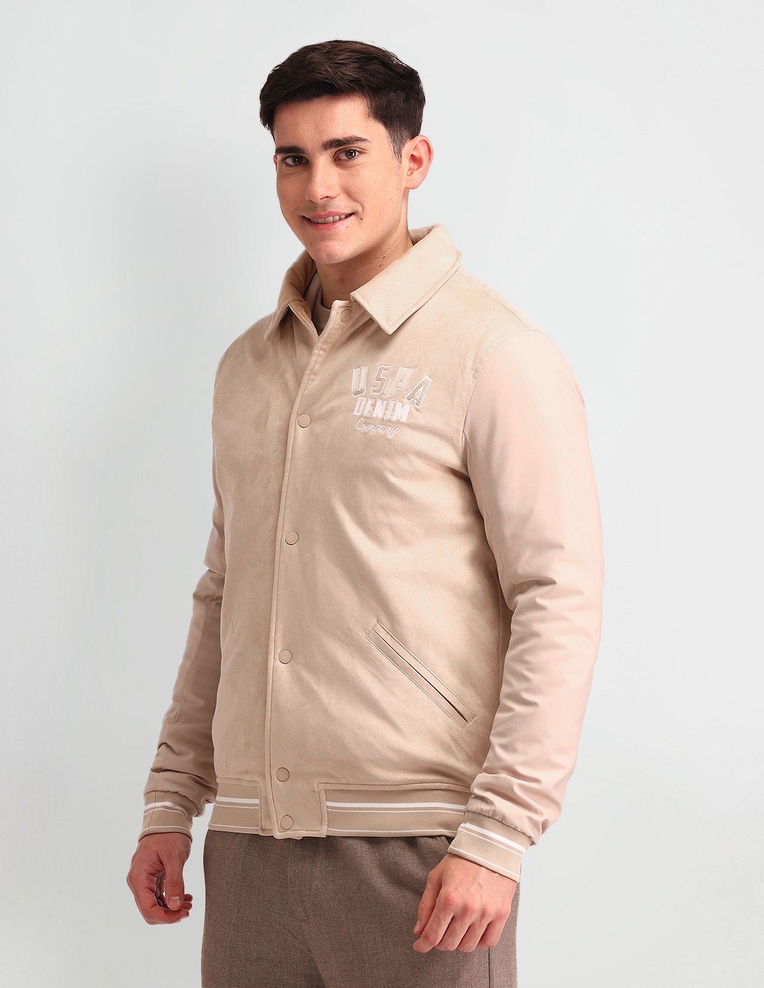 Velvet Solid Casual Jacket Khakhi - U.S. POLO ASSN. | Large