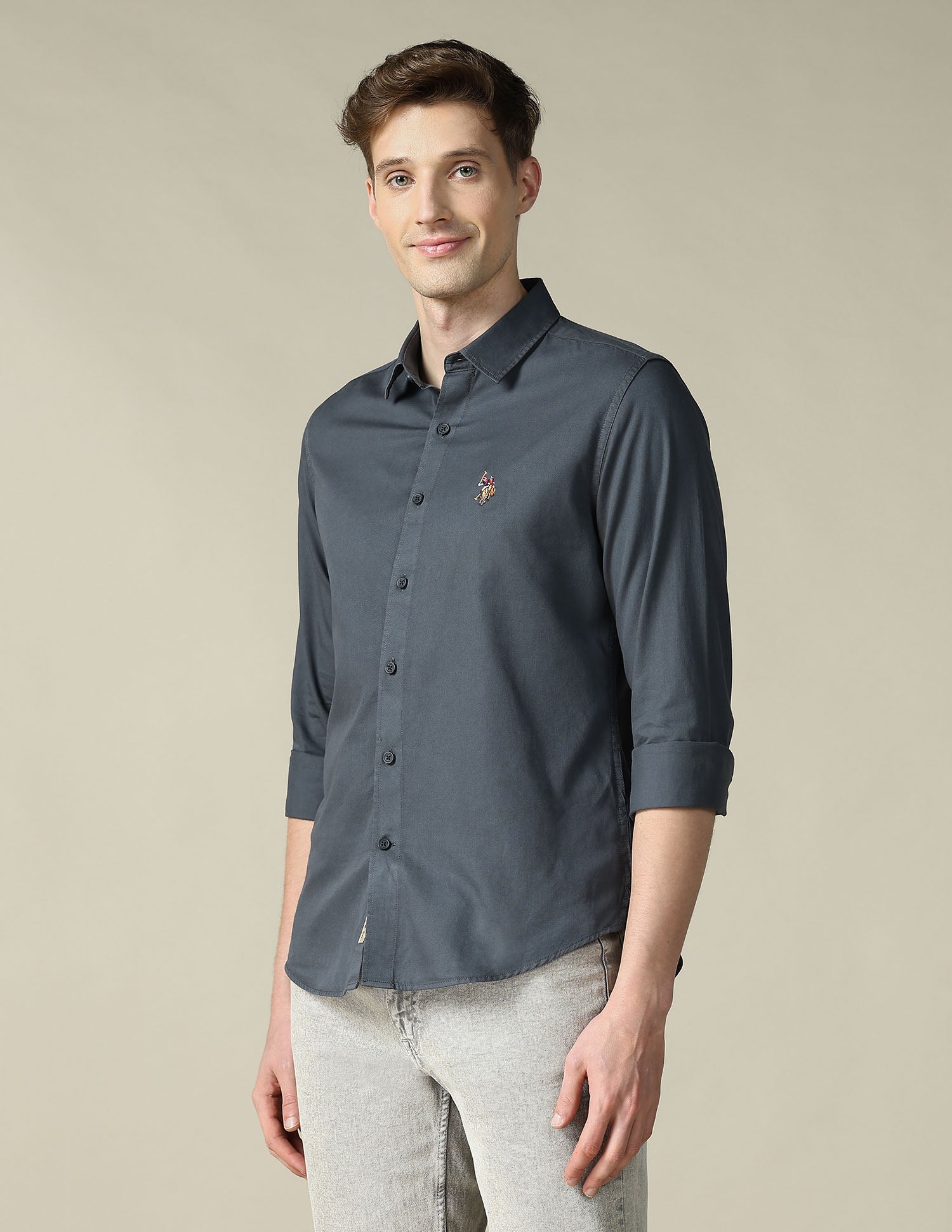 Twill Regular Fit Shirt Grey - U.S. Polo Assn. India | Large