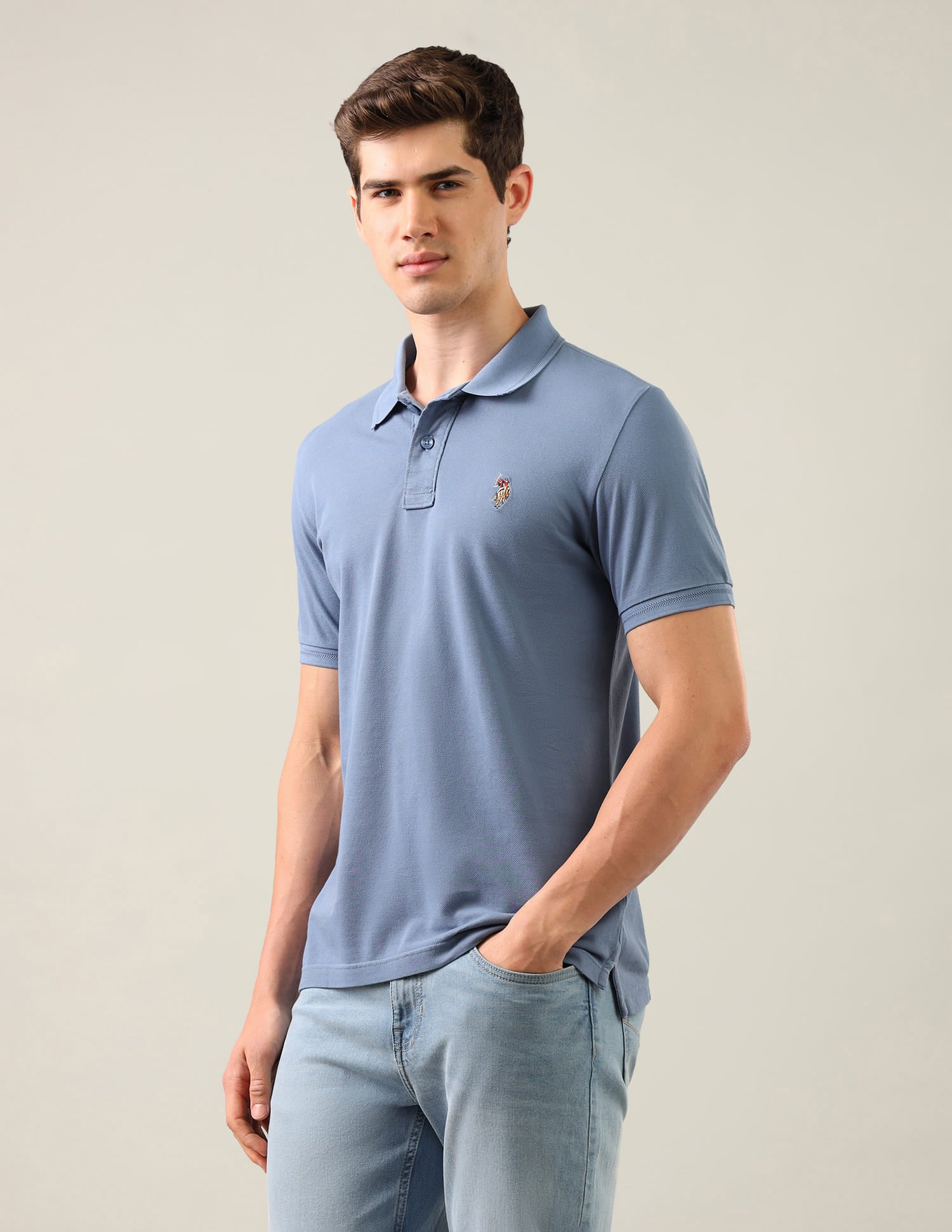 Solid Slim Fit Polo Shirt Blue - U.S. Polo Assn. India | Large