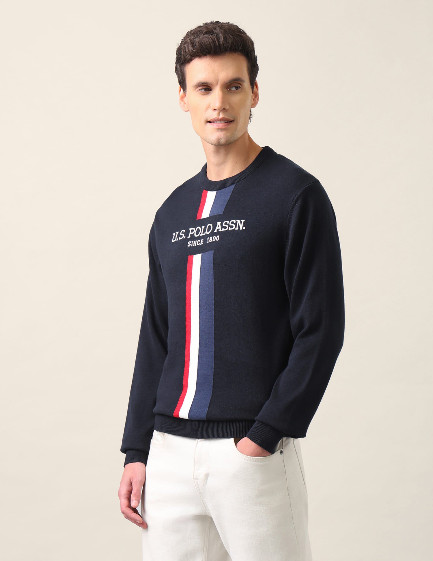 Brand Printed Regular Fit Sweater Navy - U.S. Polo Assn. India | Large