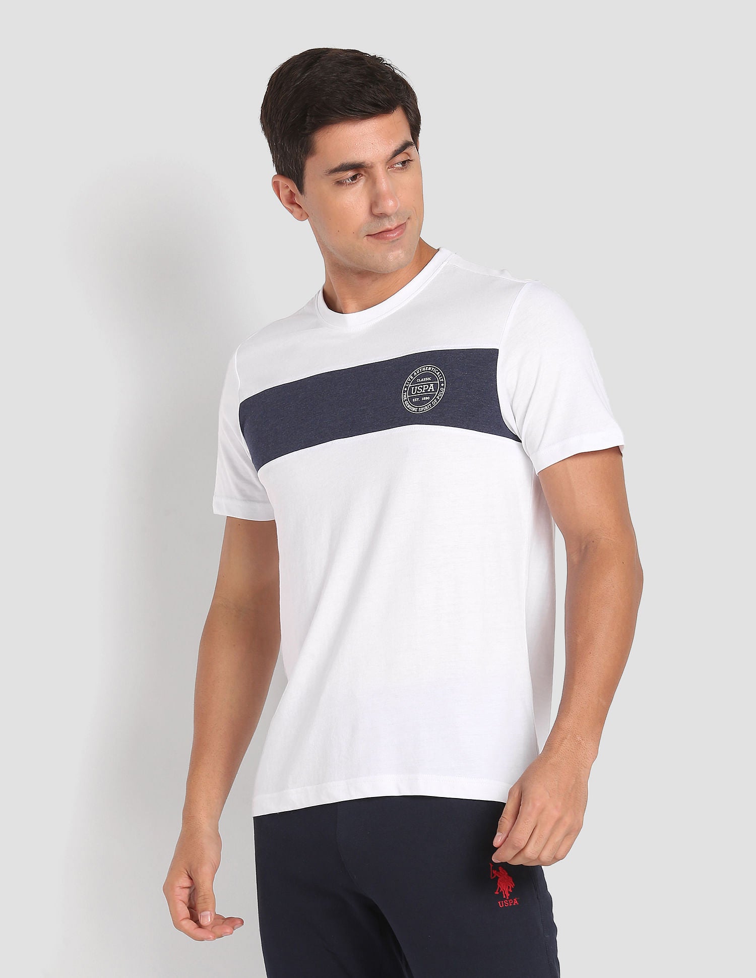 Crew Neck Colour Block I681 Lounge T-Shirt - Pack Of 1 White - U.S. POLO ASSN. | Large