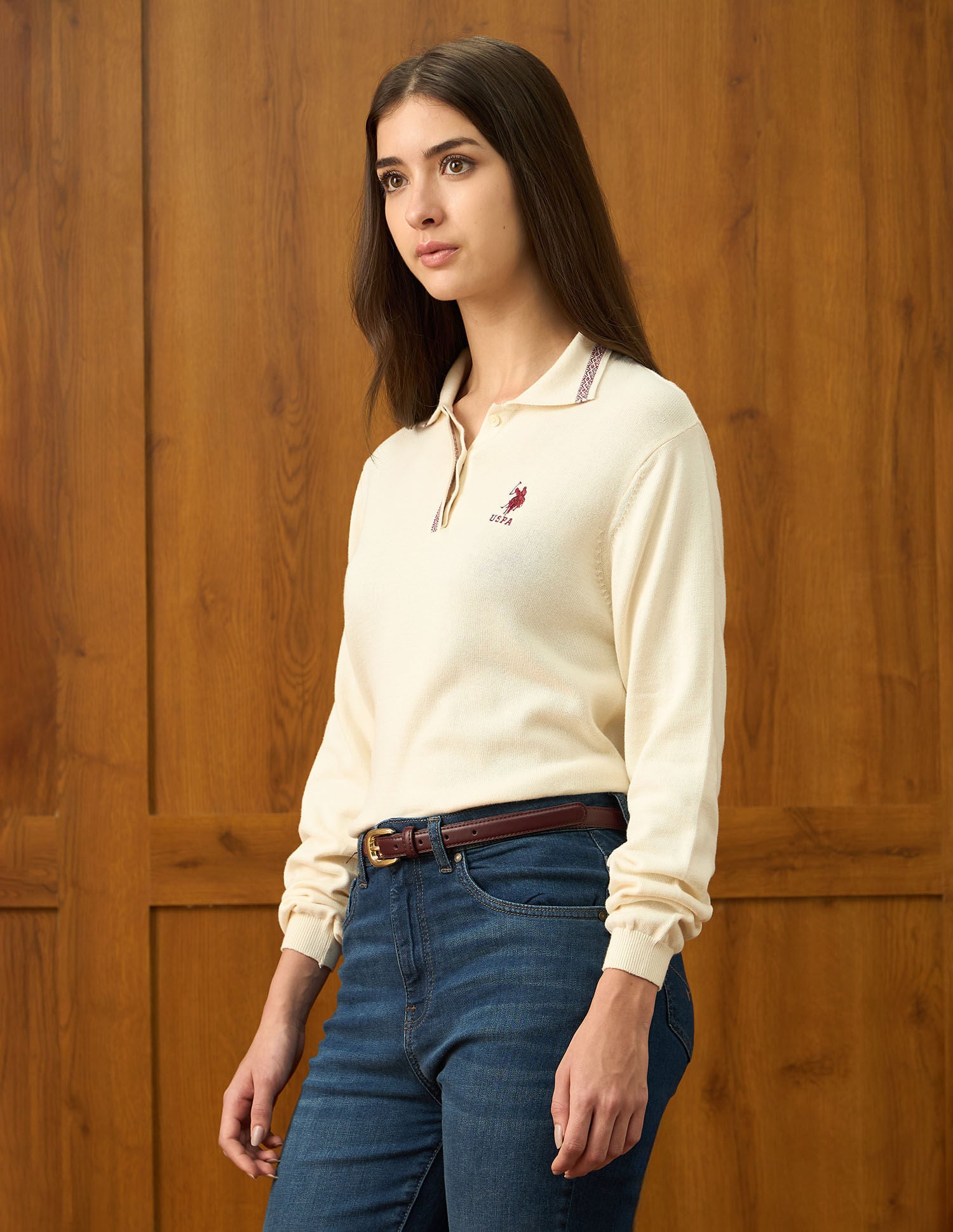 Regular Fit Solid Sweater White - U.S. Polo Assn. India | Large