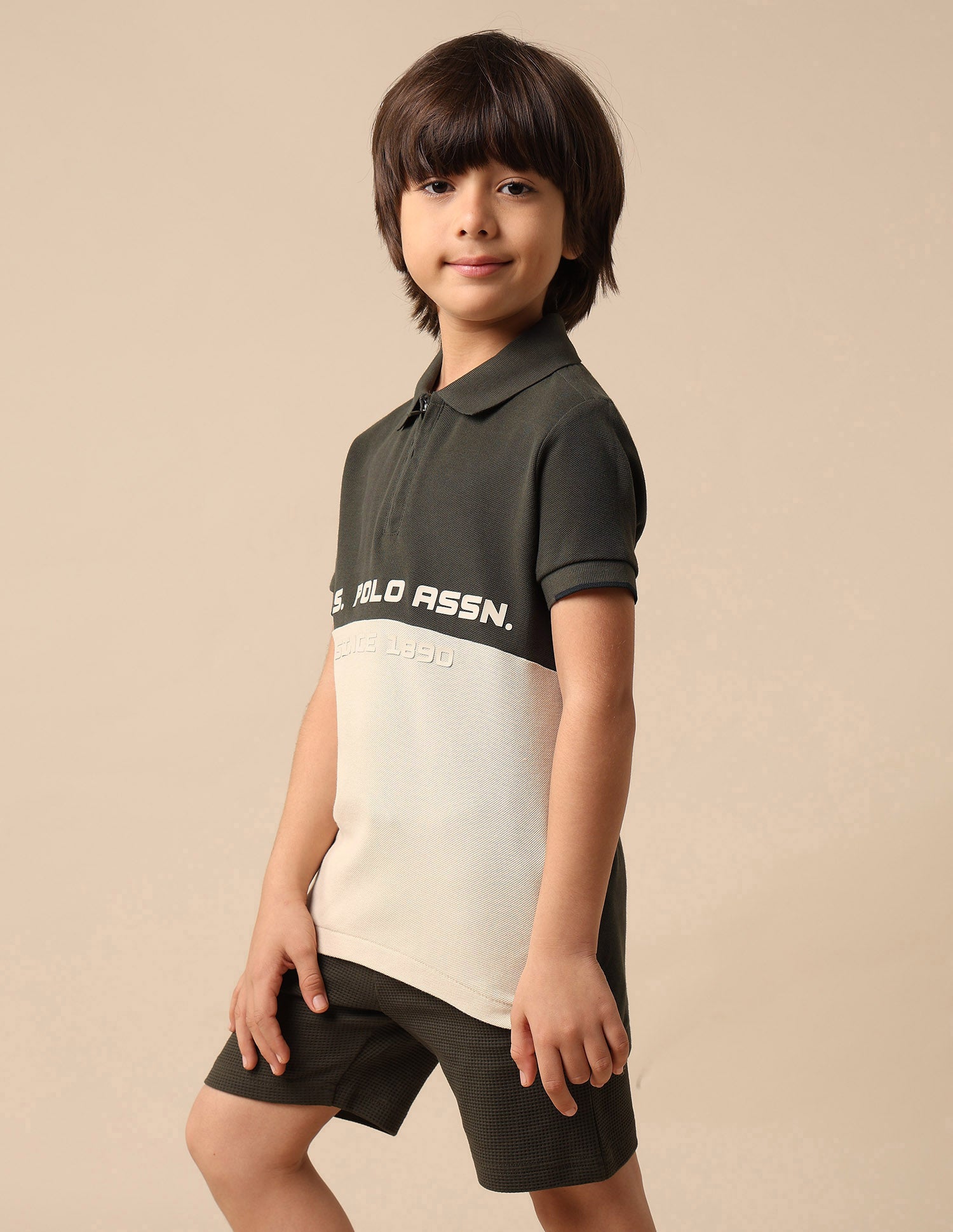 Boys Colour Blocked Brand Embossed Polo Shirt Olive - U.S. POLO ASSN. | Large