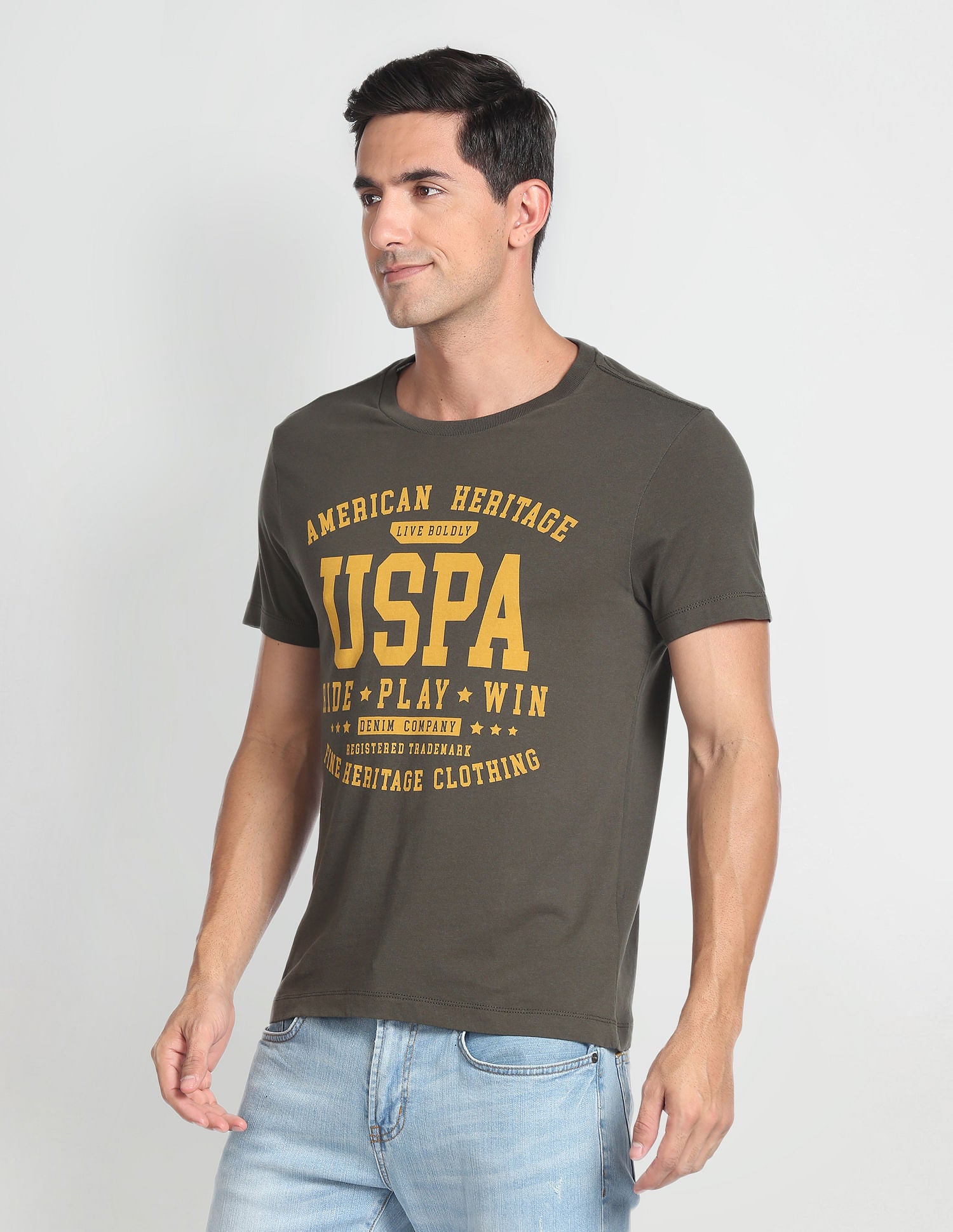 Crew Neck Typographic Print T-Shirt Olive - U.S. Polo Assn. India | Large