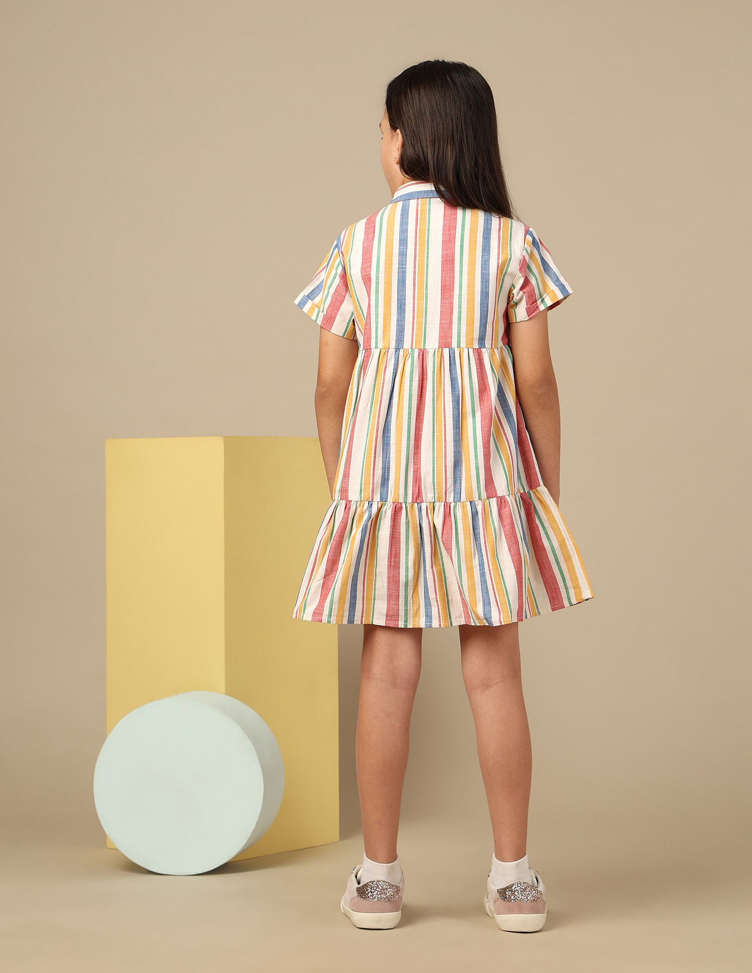 Girls Vertical Striped Lace A-Line Dress Multi-colour - U.S. POLO ASSN. | Large