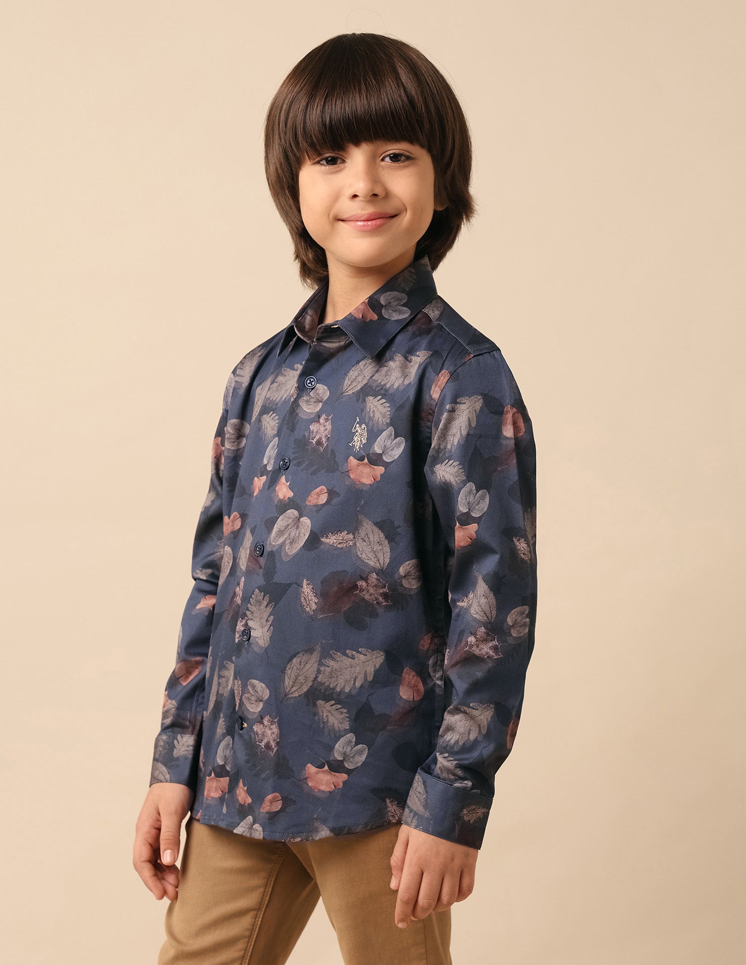 Boys Floral Printed Pure Cotton Shirt Navy - U.S. POLO ASSN. | Large