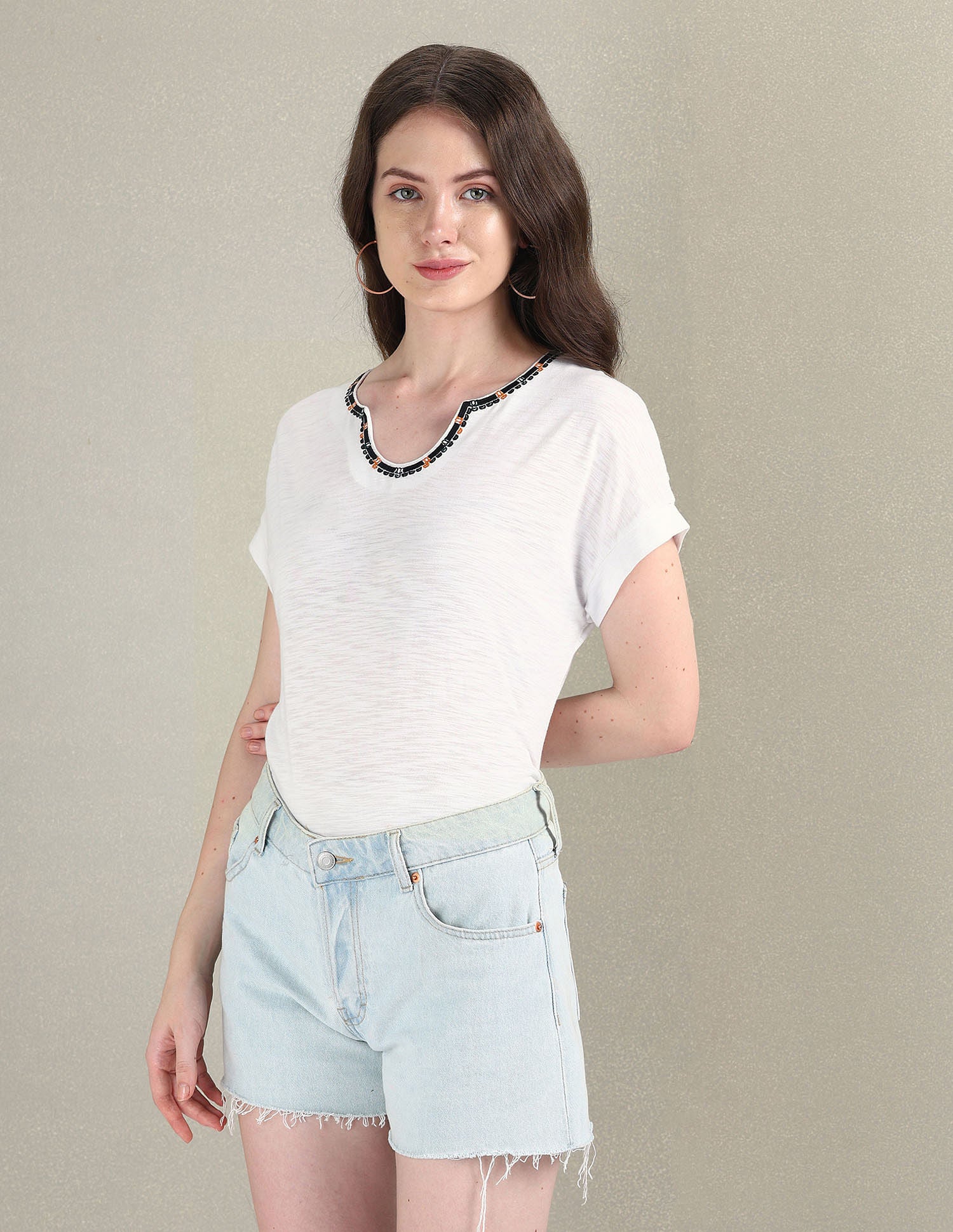 Embroidered Neck Cotton Slub T-Shirt White - U.S. POLO ASSN. | Large