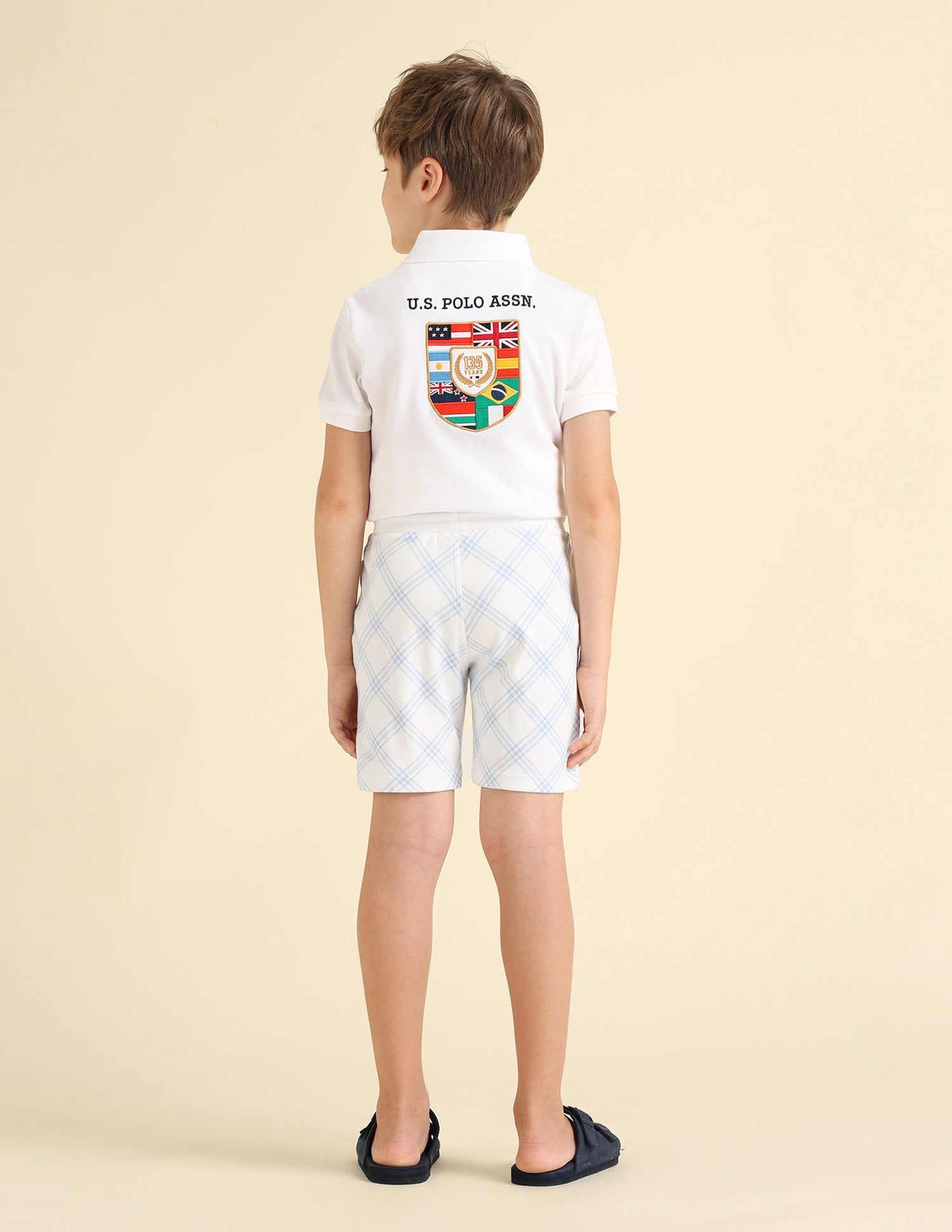 Boys Plaid Checked Regular Fit Shorts White - U.S. POLO ASSN. | Large