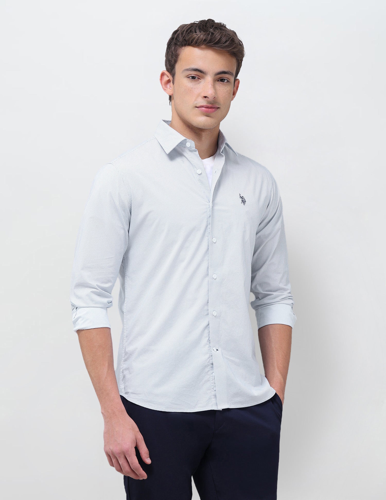 Geometric Printed Regular Fit Shirt Blue - U.S. Polo Assn. India | Large