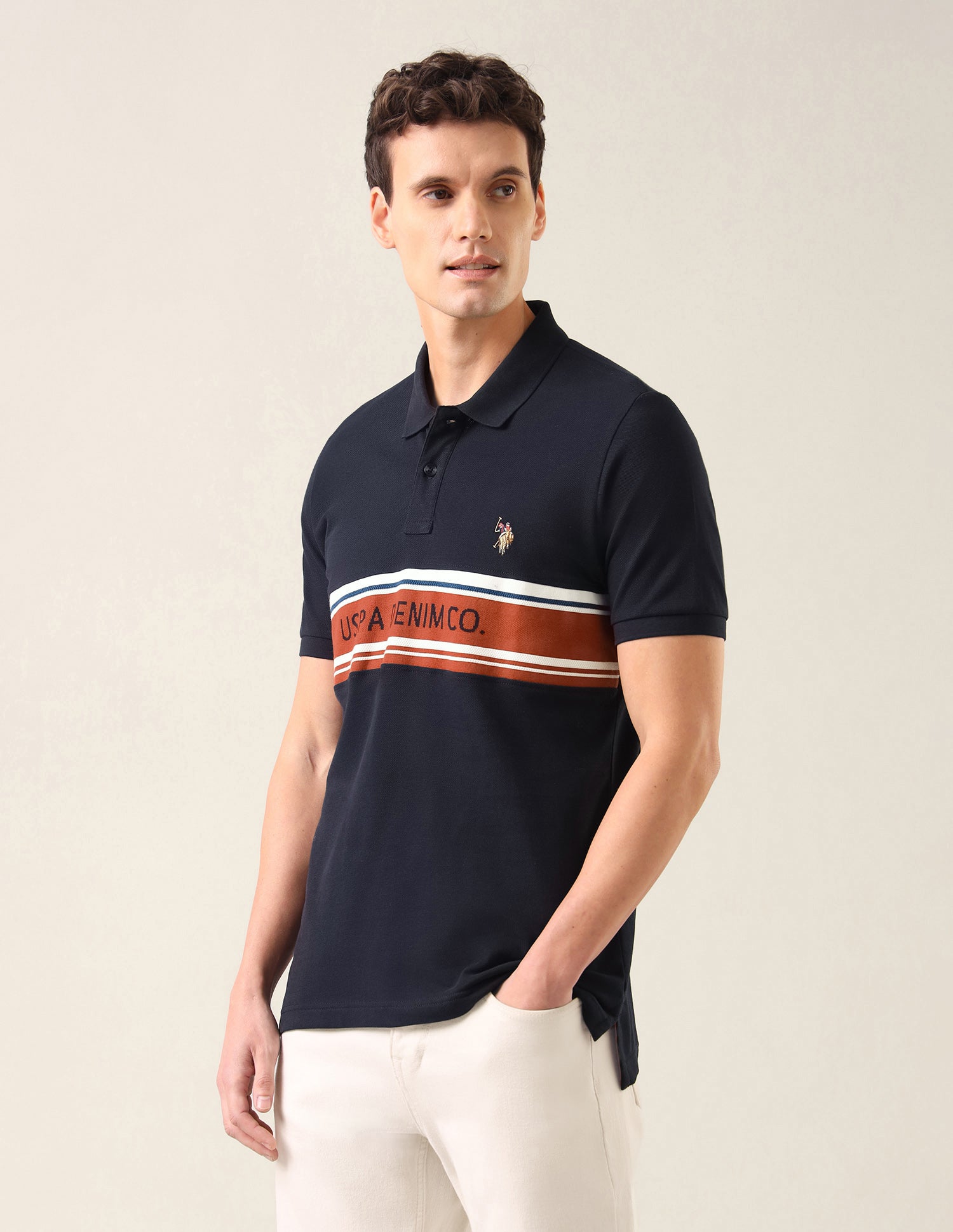 Brand Printed Slim Fit Polo Shirt Navy - U.S. Polo Assn. India | Large