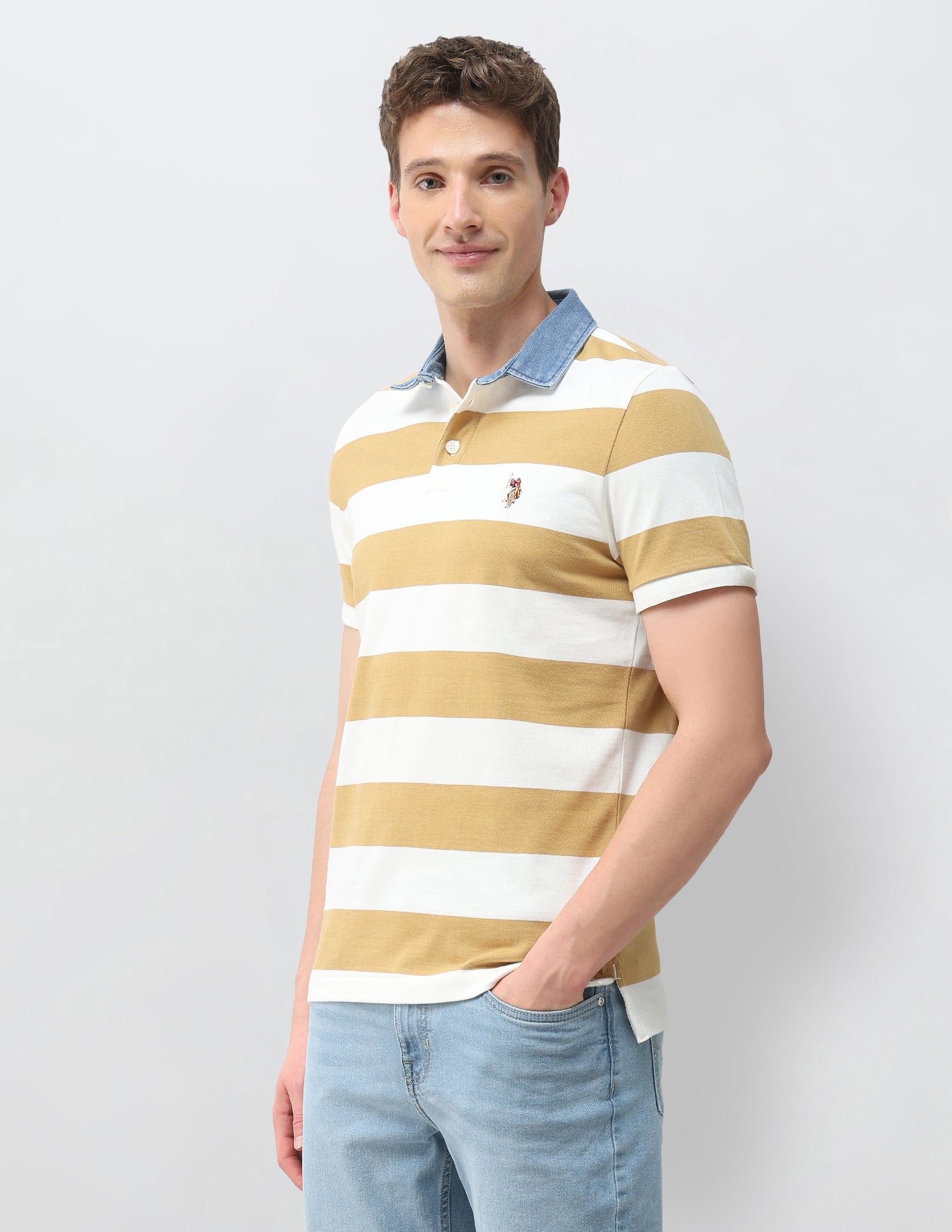 Horizontal Striped Muscle Fit Polo Shirt Mustard - U.S. Polo Assn. India | Large