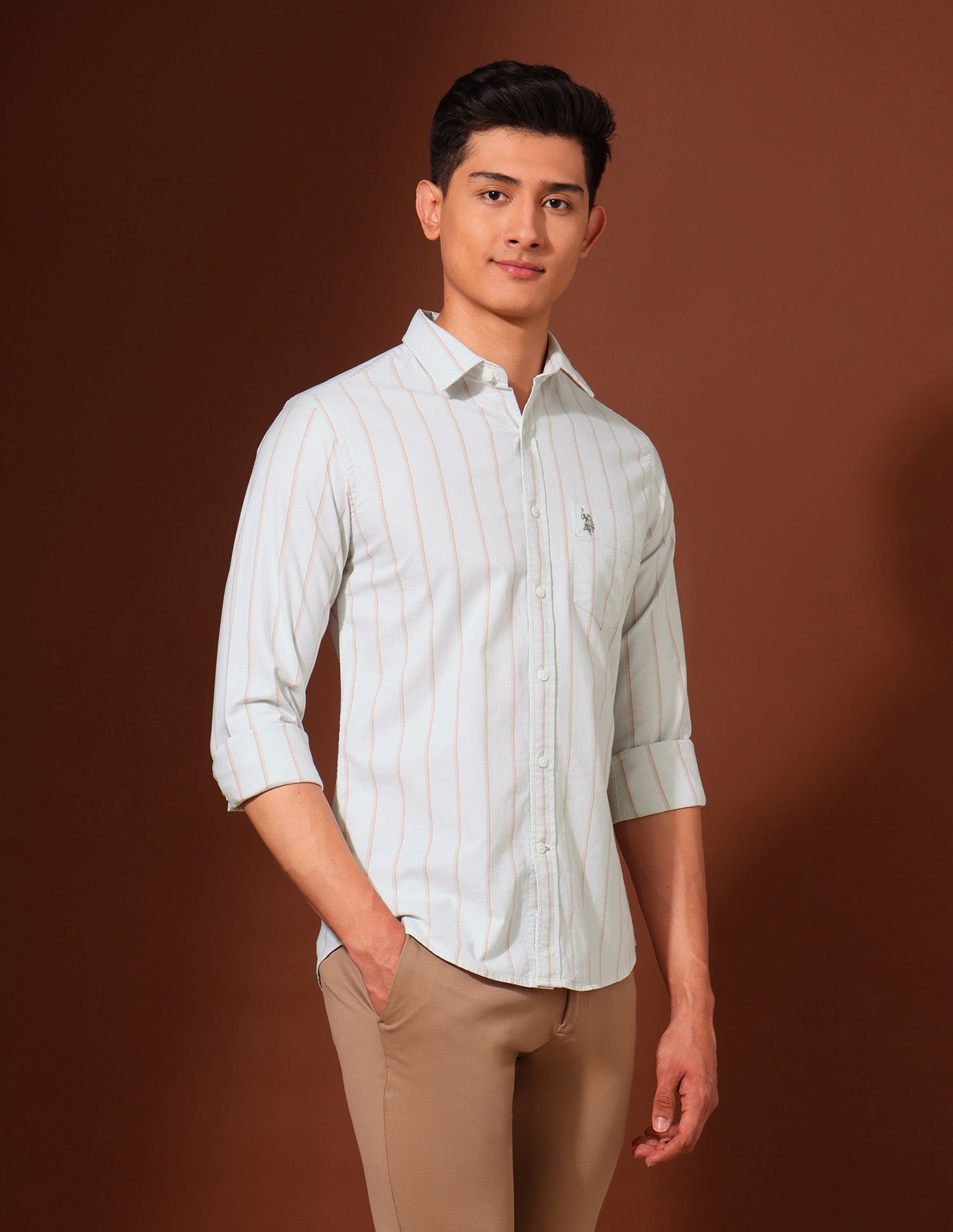 Oxford Vertical Striped Shirt Beige - U.S. Polo Assn. India | Large