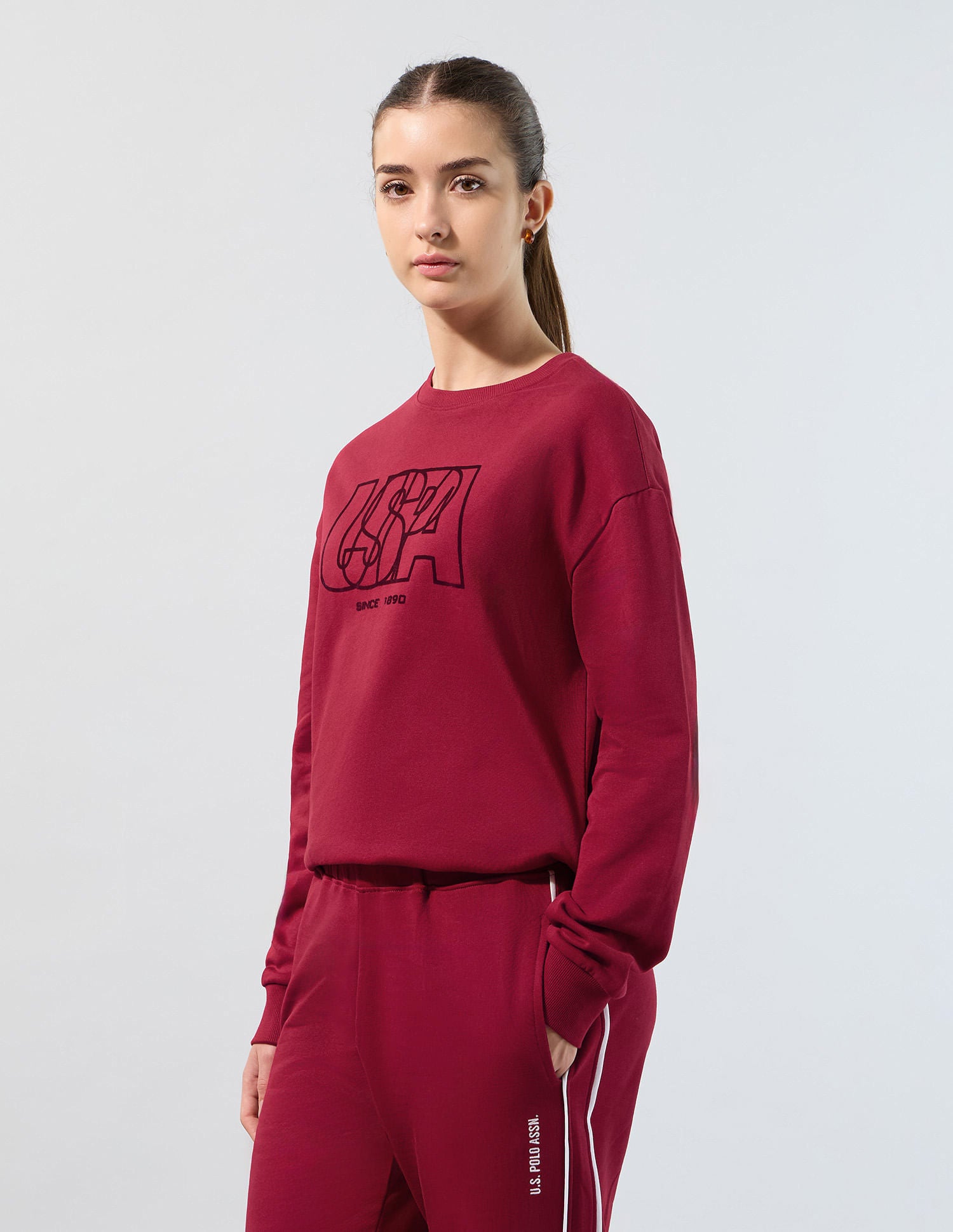 Relaxed Fit Brand Printed Sweatshirt Dark Red - U.S. POLO ASSN. | Large