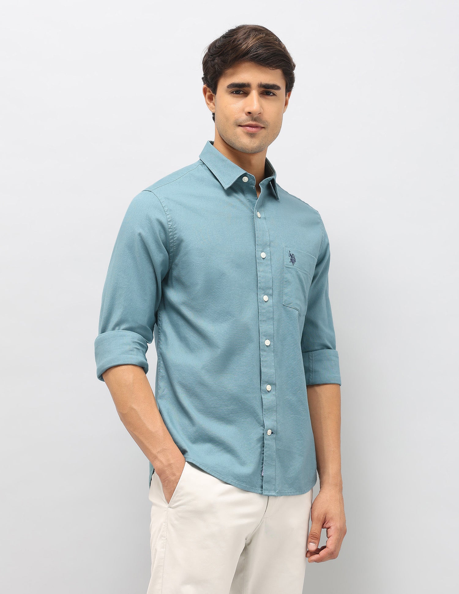 Tailored Fit Oxford Shirt Teal - U.S. Polo Assn. India | Large