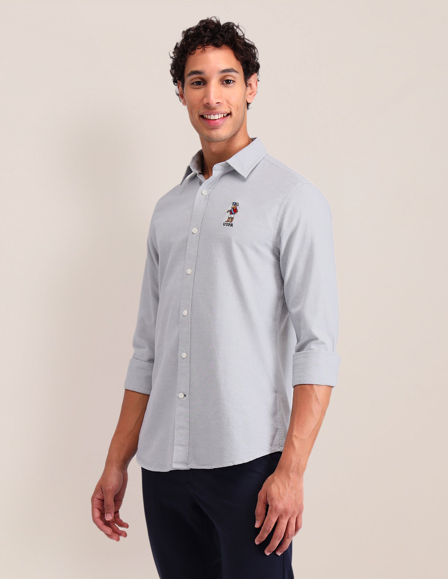 Solid Cotton Shirt Light Grey - U.S. POLO ASSN. | Large