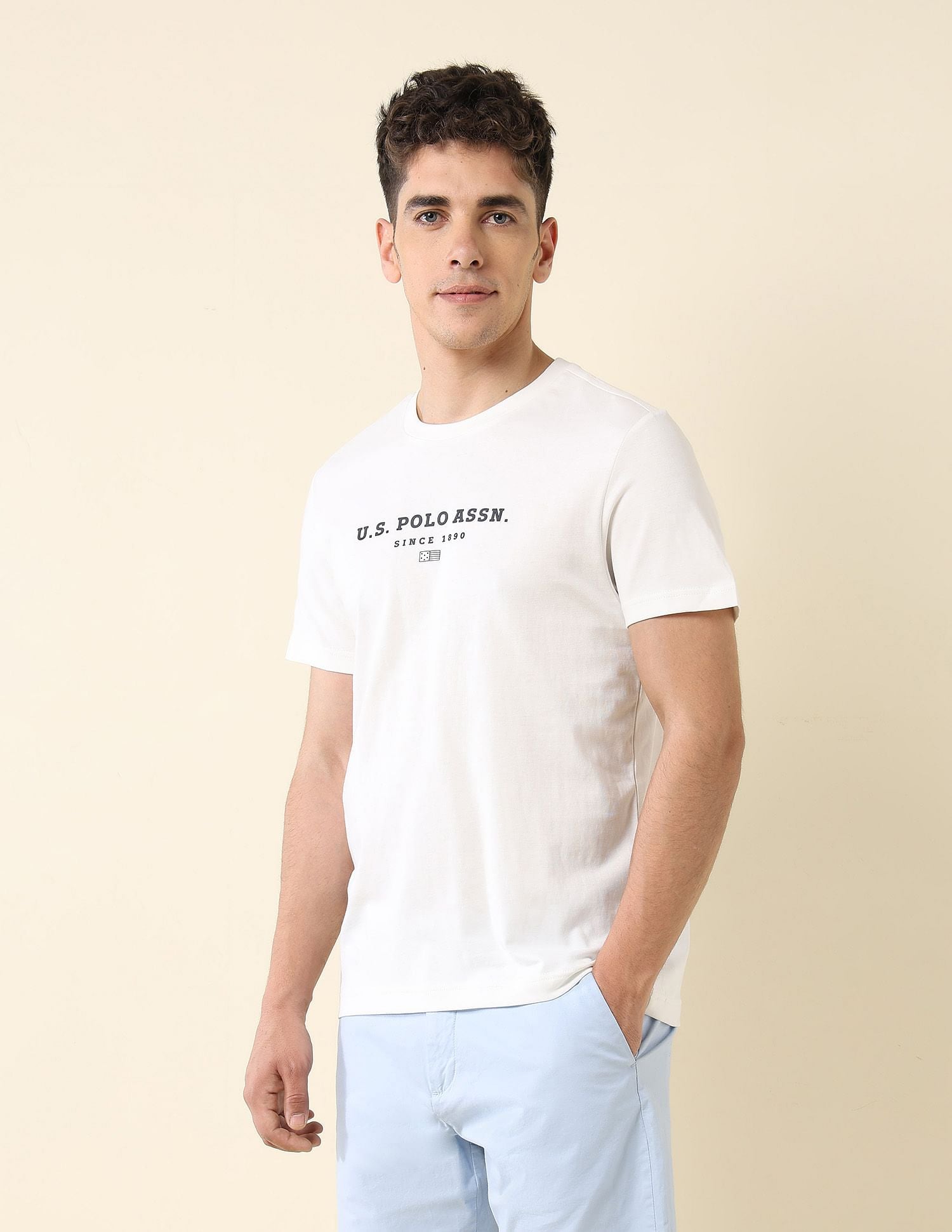 Brand Printed Slim Fit T-Shirt Off White - U.S. Polo Assn. India | Large