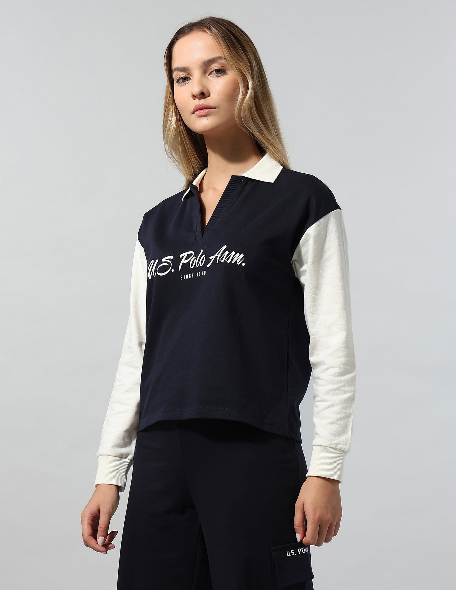 Colourblocked Brand Printed Sweatshirt Blue - U.S. Polo Assn. India | Large