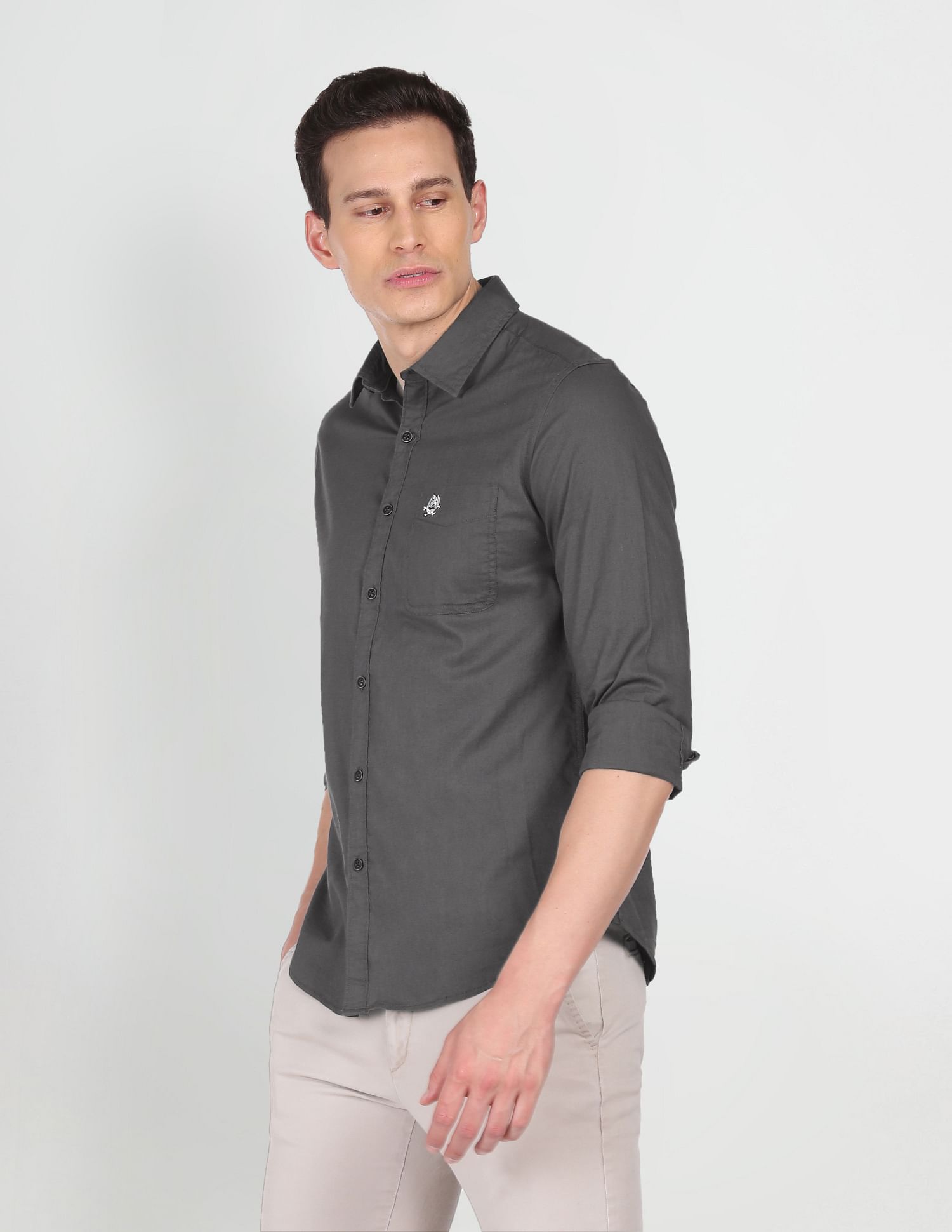 Pure Cotton Solid Casual Shirt Grey - U.S. POLO ASSN. | Large