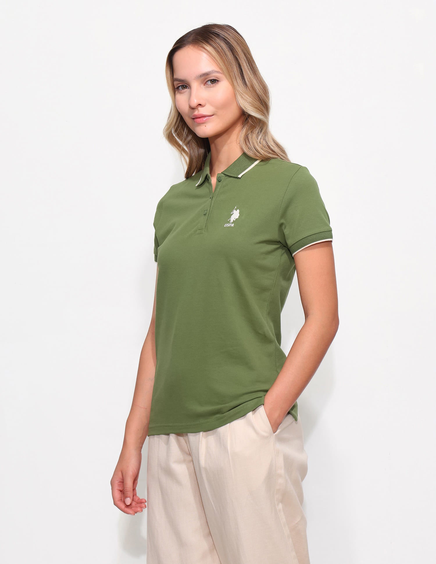Regular Fit Solid Polo Shirt Green - U.S. Polo Assn. India | Large