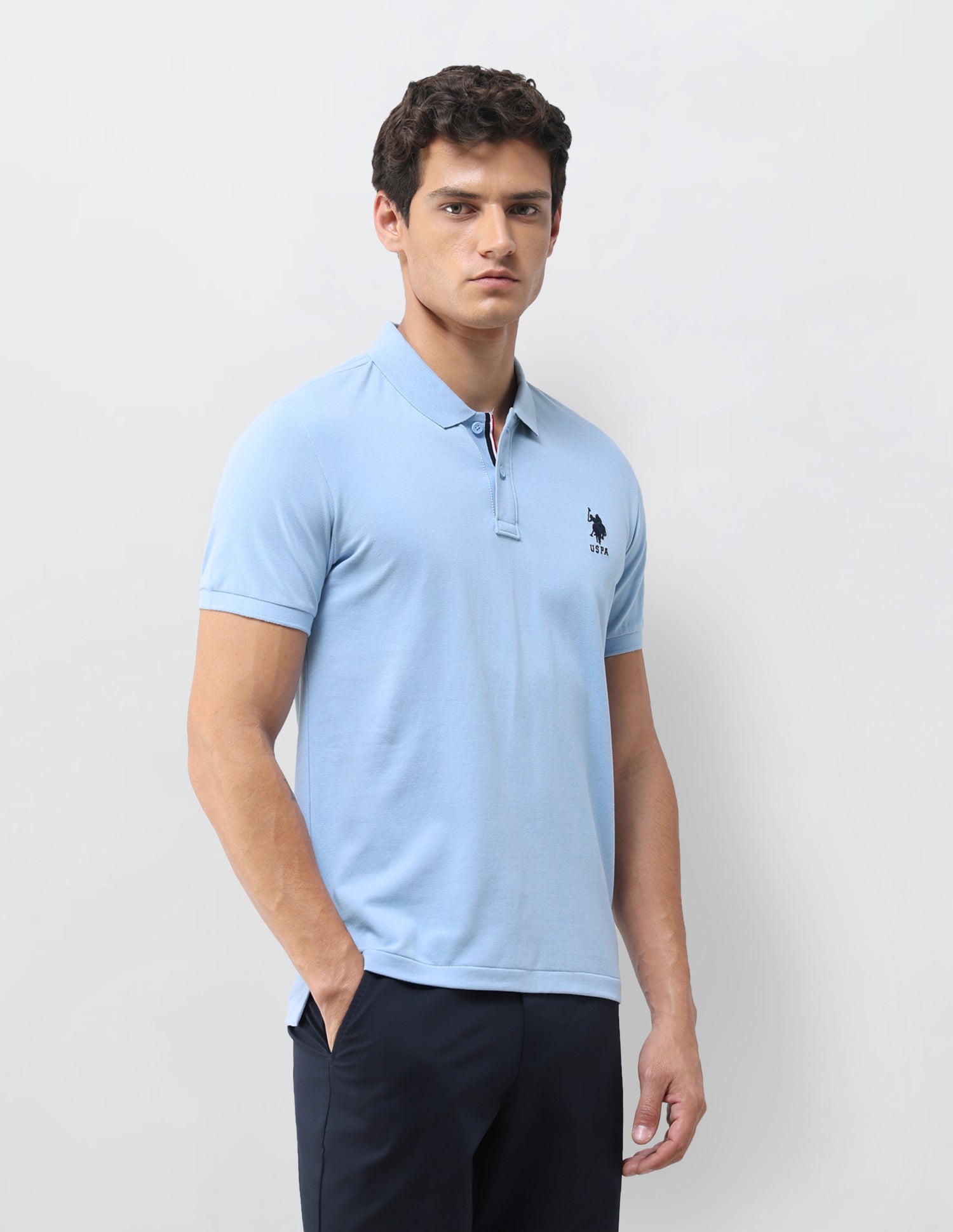 Solid Slim Fit Polo Shirt Light Blue - U.S. Polo Assn. India | Large