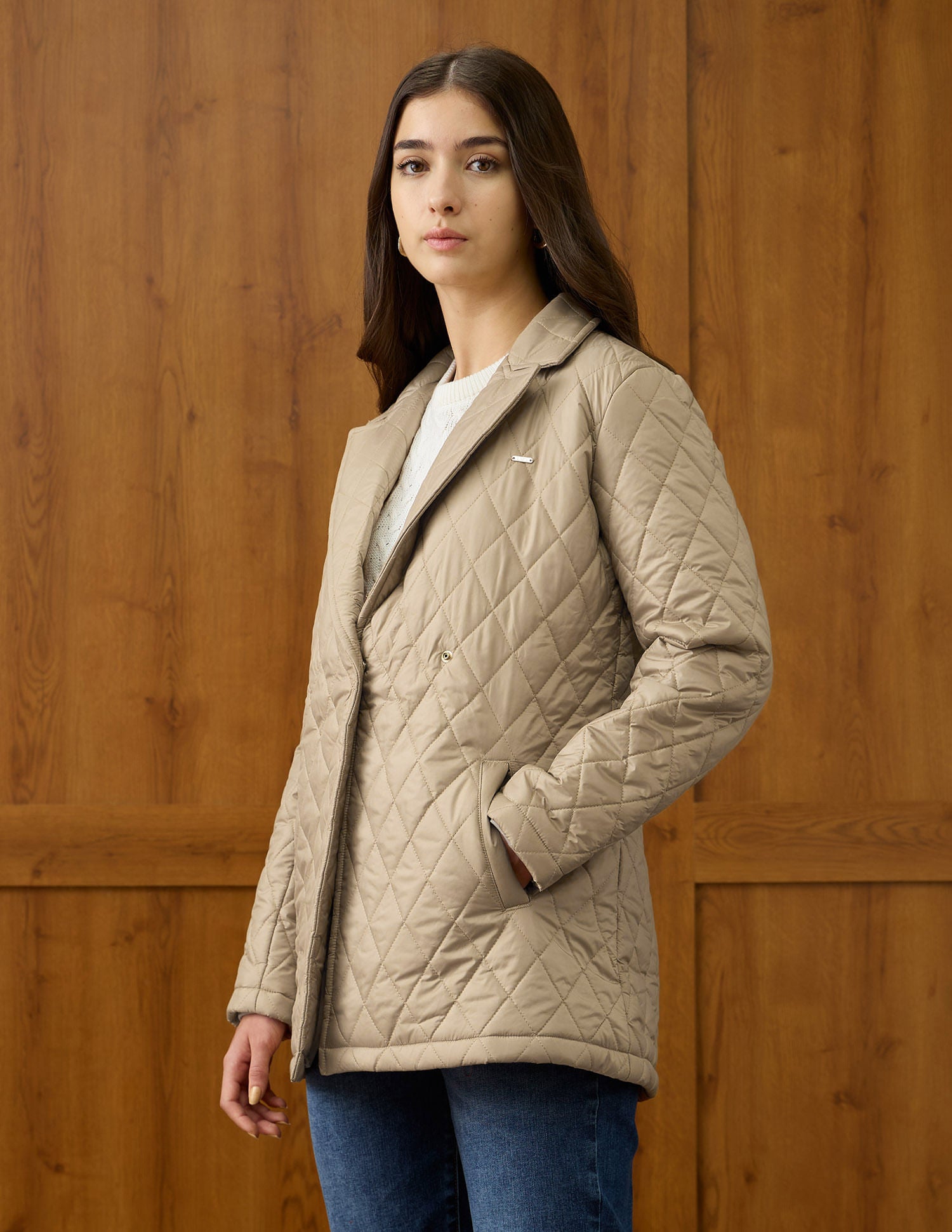 Solid Longline Qulited Jacket Beige - U.S. POLO ASSN. | Large