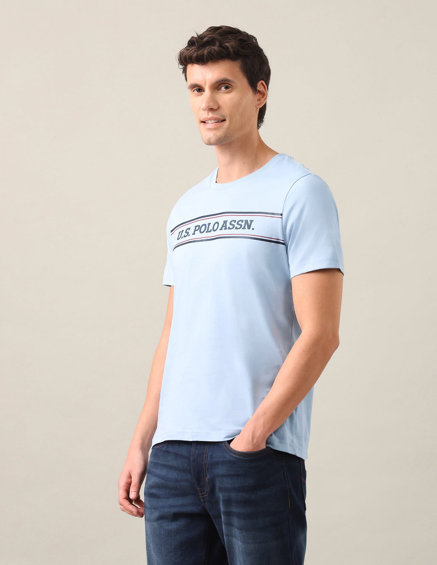 Brand Embossed Regular Fit T-Shirt Blue - U.S. Polo Assn. India | Large