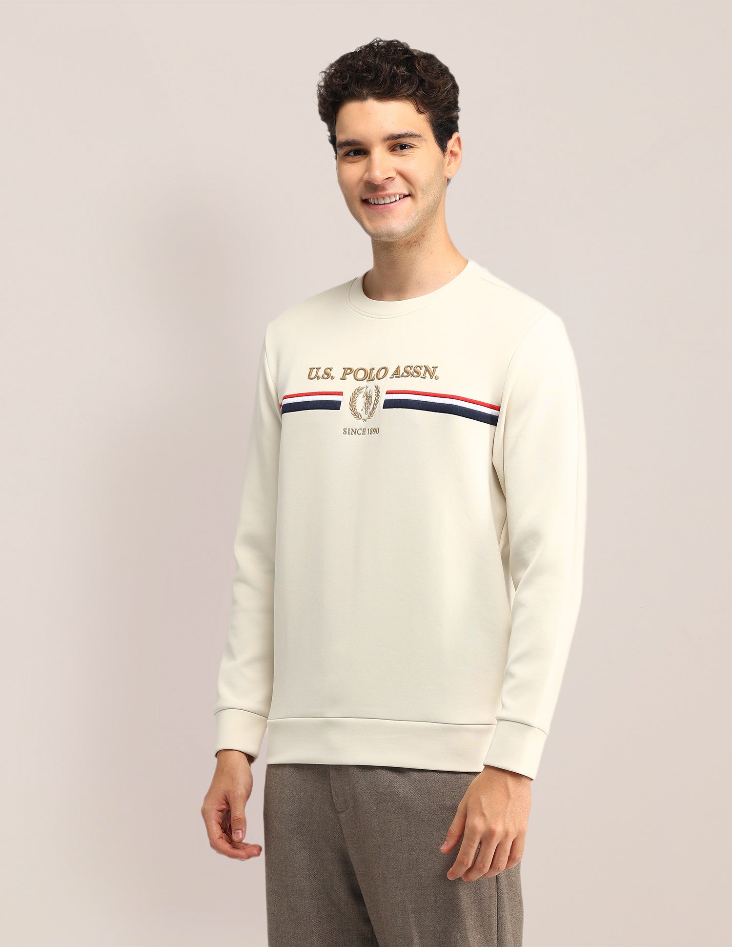 Brand Printed Regular Fit Sweatshirt White - U.S. Polo Assn. India | Large