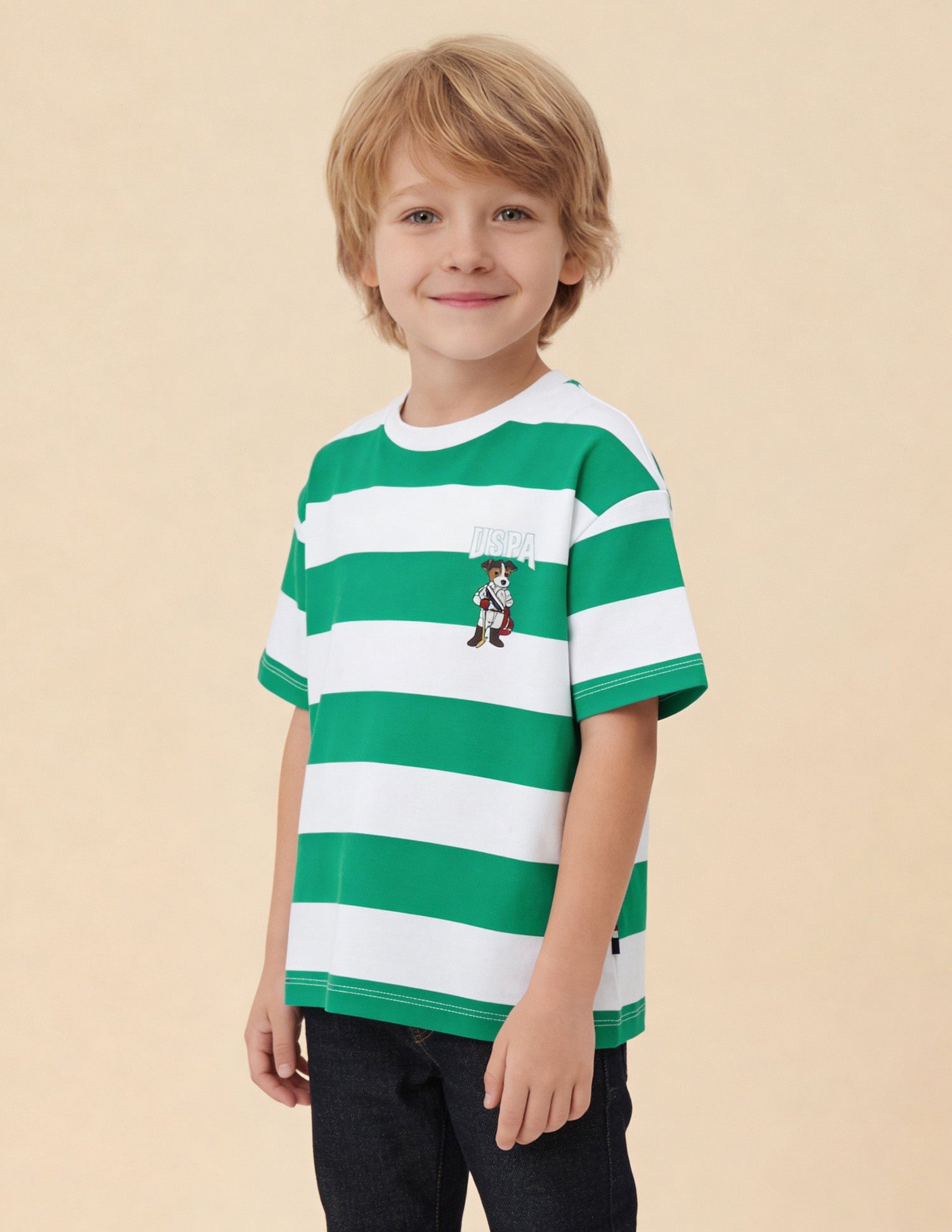Horizontal Striped Oversized Fit T-Shirt Green - U.S. Polo Assn. India | Large