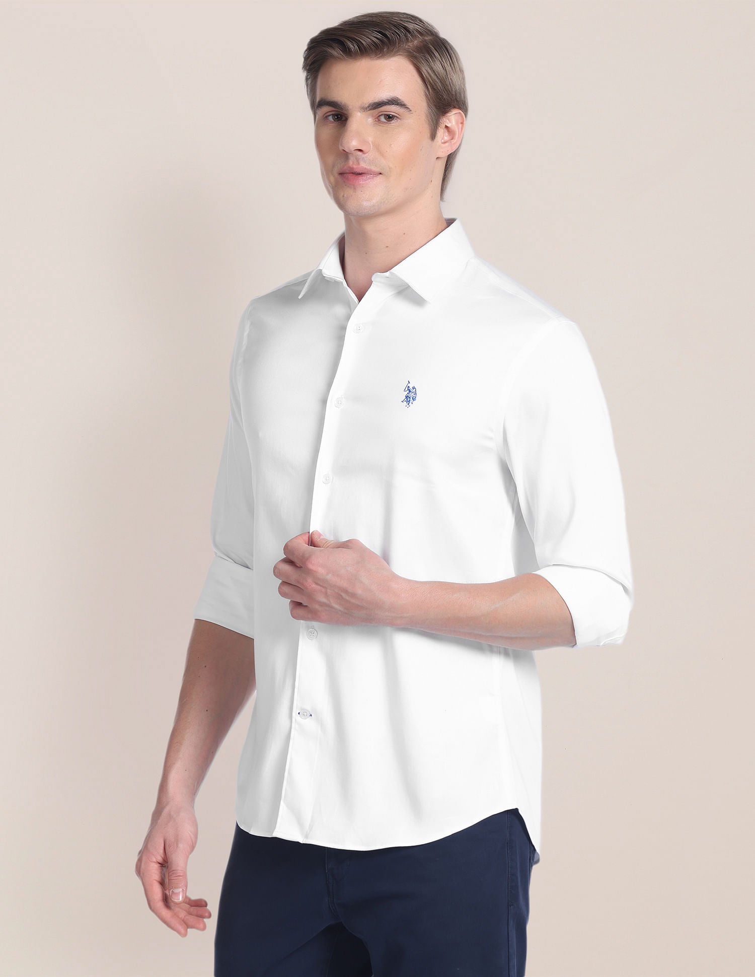 Solid Satin Shirt White - U.S. POLO ASSN. | Large