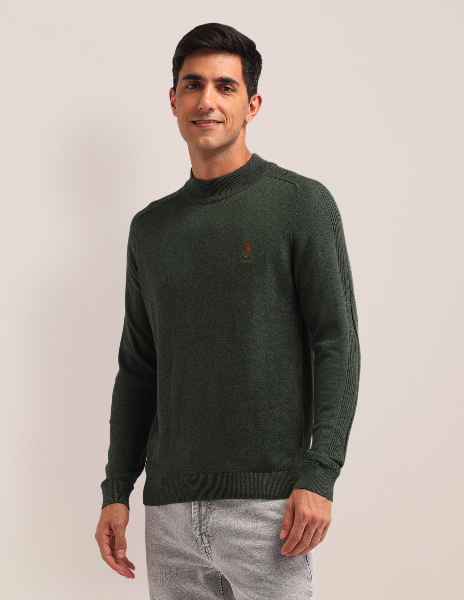 Textured Regular Fit Sweater Dark Green - U.S. Polo Assn. India | Large
