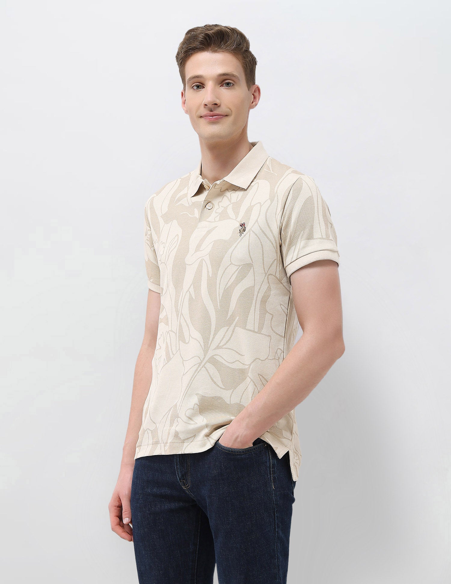 Motel On The Coast Slim Fit Polo Shirt Beige - U.S. Polo Assn. India | Large