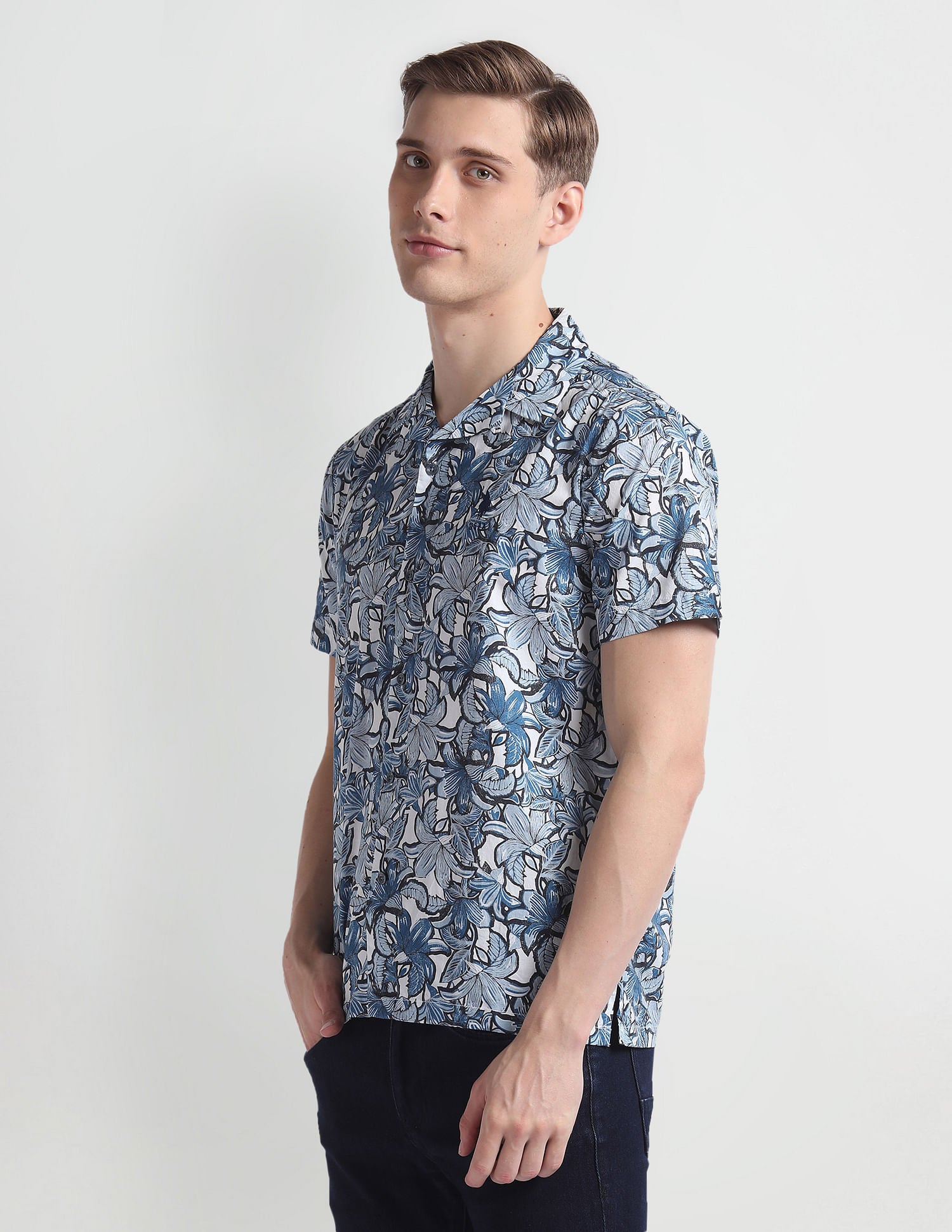 Floral Print Cotton Shirt Blue - U.S. Polo Assn. India | Large