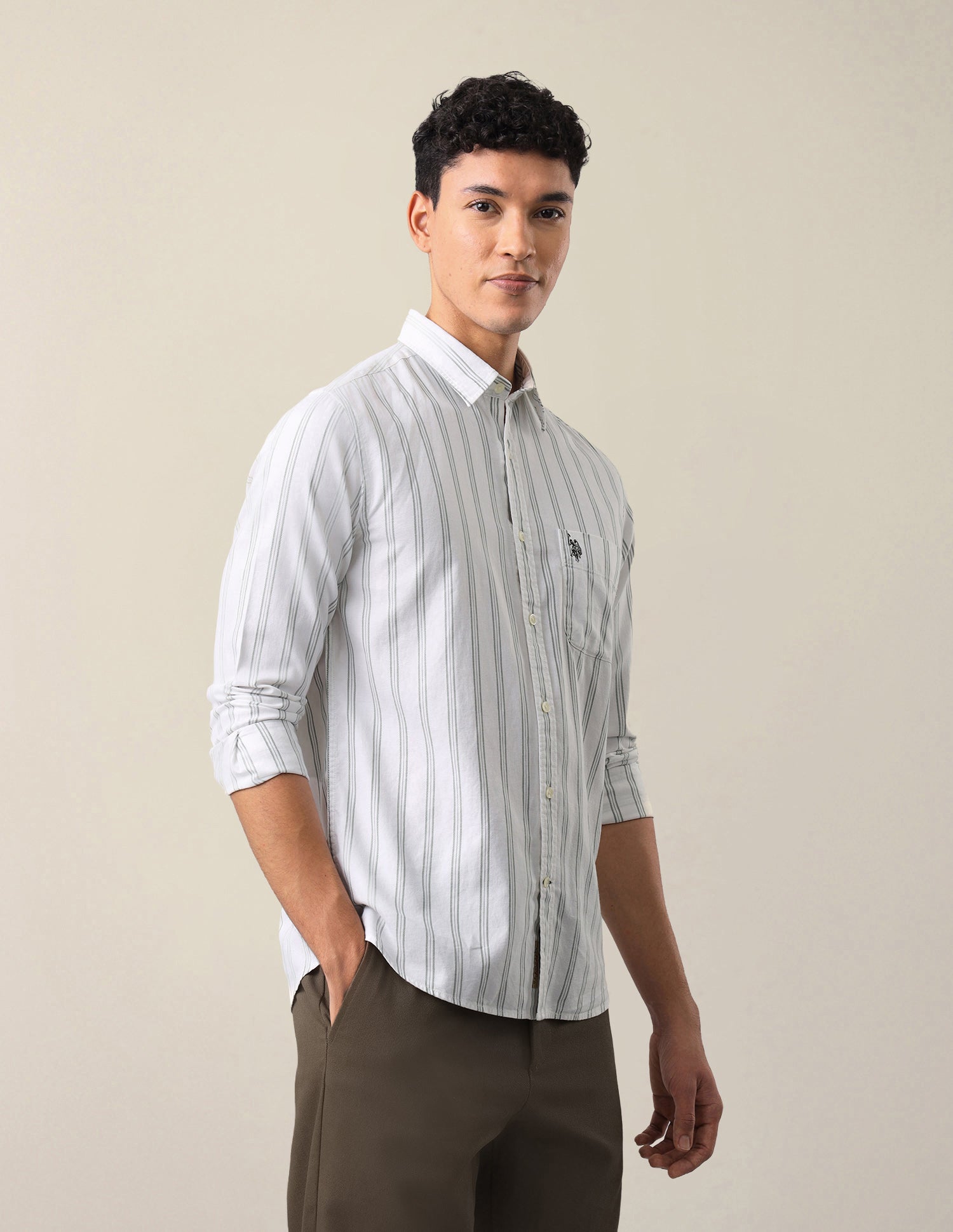Vertical Striped Regular Fit Shirt White - U.S. Polo Assn. India | Large