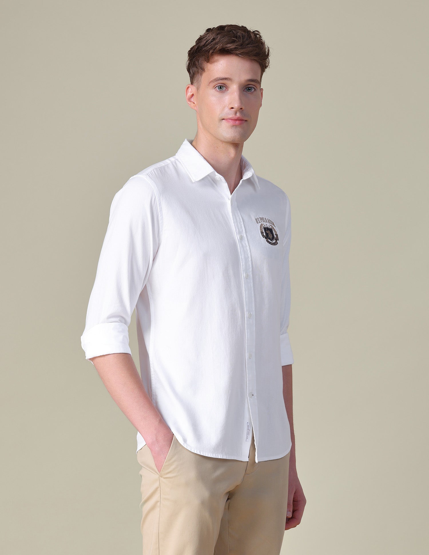 Dobby Tailored Fit Shirt White - U.S. POLO ASSN. | Large