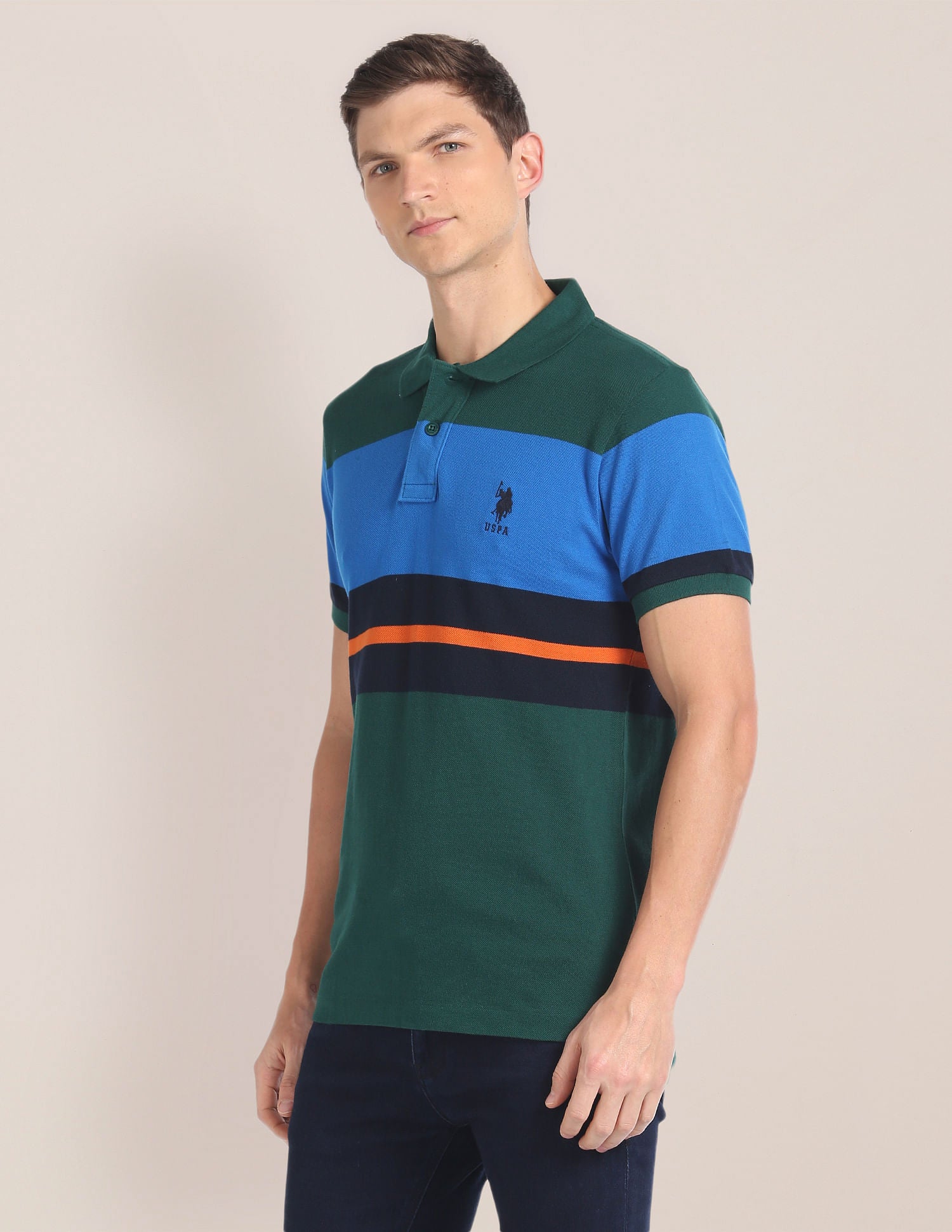 Colour Block Cotton Polo Shirt Green - U.S. POLO ASSN. | Large