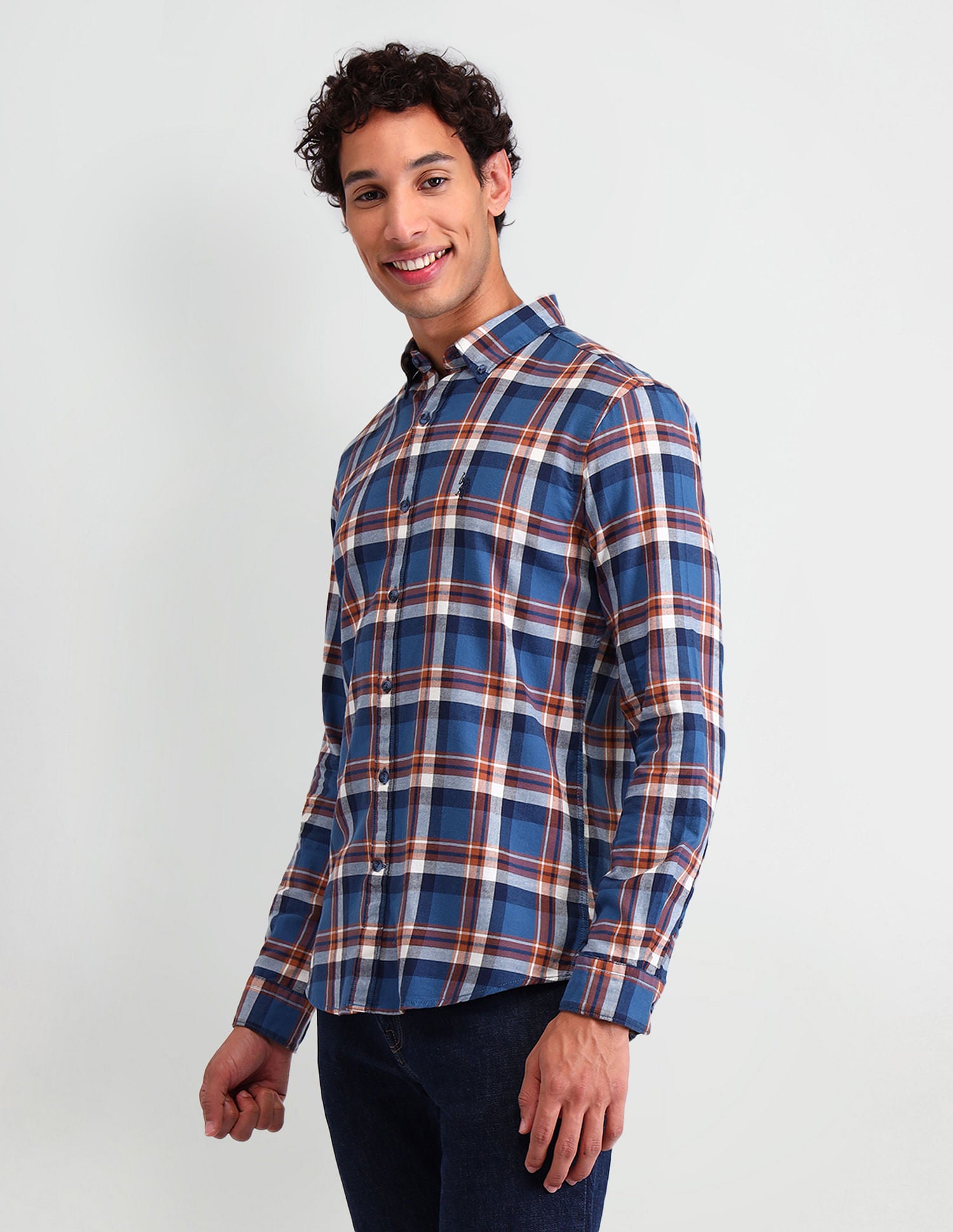 Manhattan Slim Fit Checked Shirt Blue - U.S. POLO ASSN. | Large
