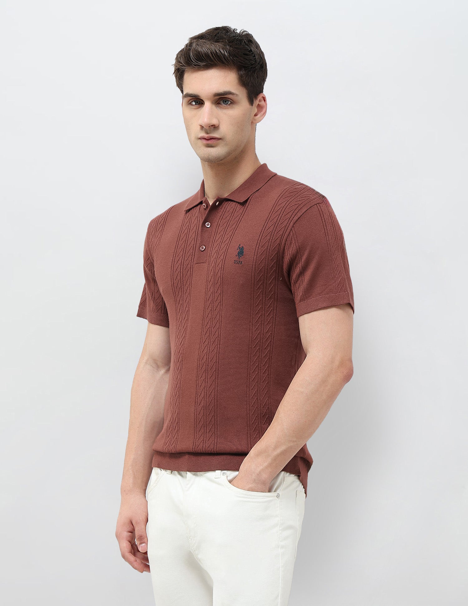 Slim Fit Textured Polo Shirt Rust - U.S. POLO ASSN. | Large