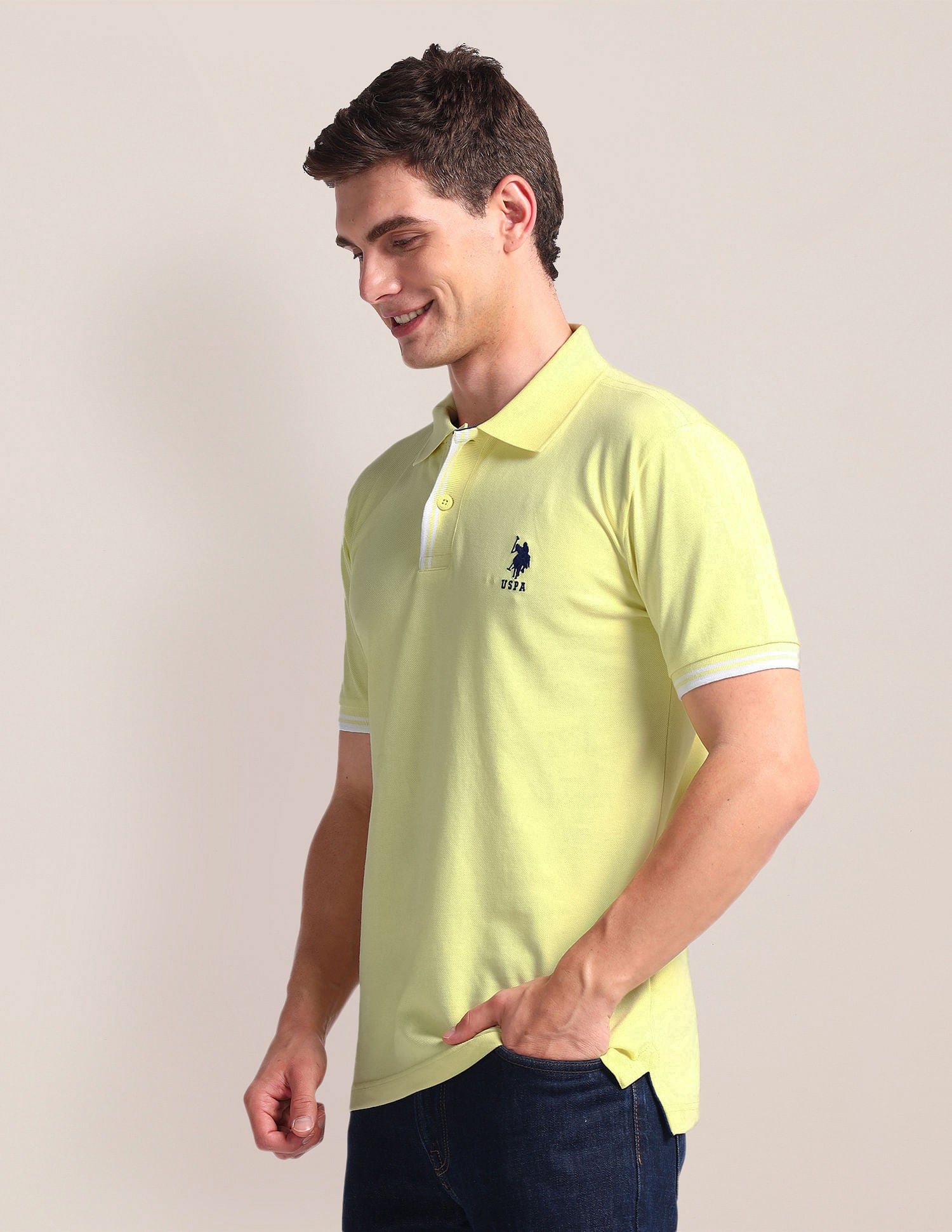 Tipped Placket Slim Polo Shirt Yellow - U.S. Polo Assn. India | Large