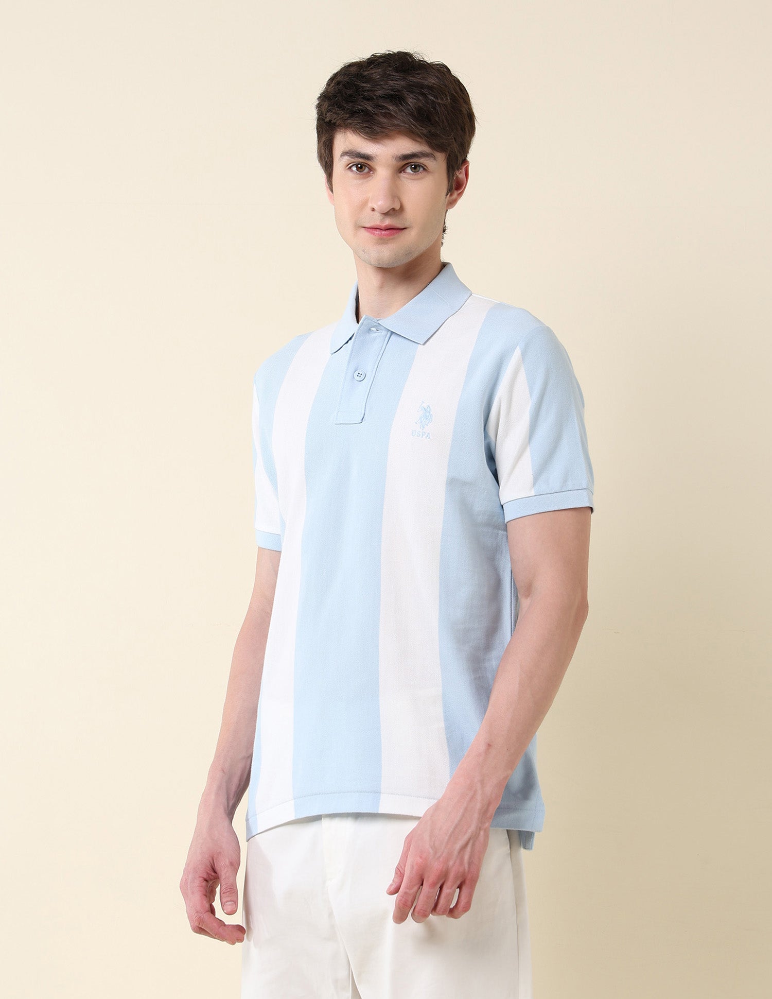 Vertical Striped Summer Splash Polo Shirt Blue - U.S. Polo Assn. India | Large