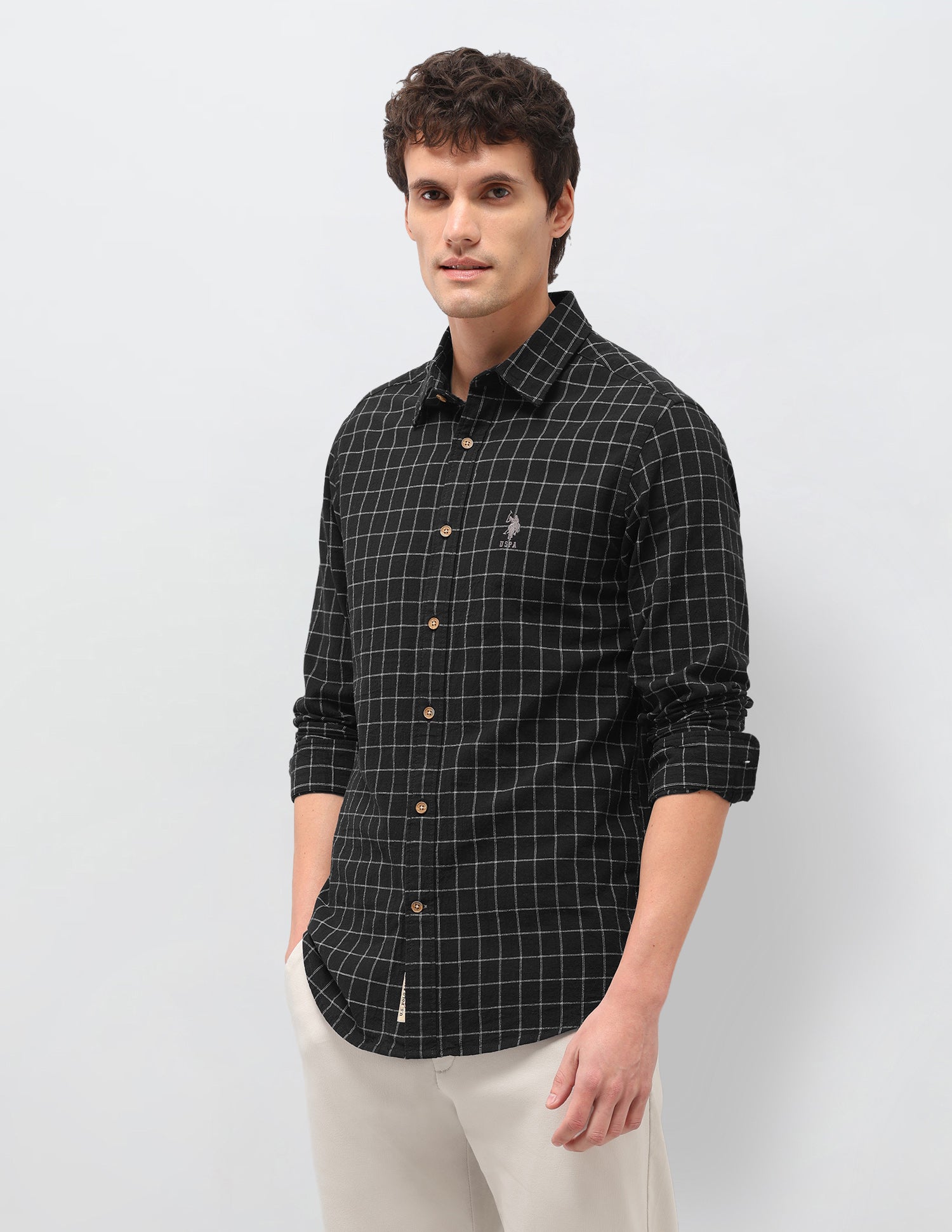 Windowpane Checked Regular Fit Shirt Black - U.S. Polo Assn. India | Large