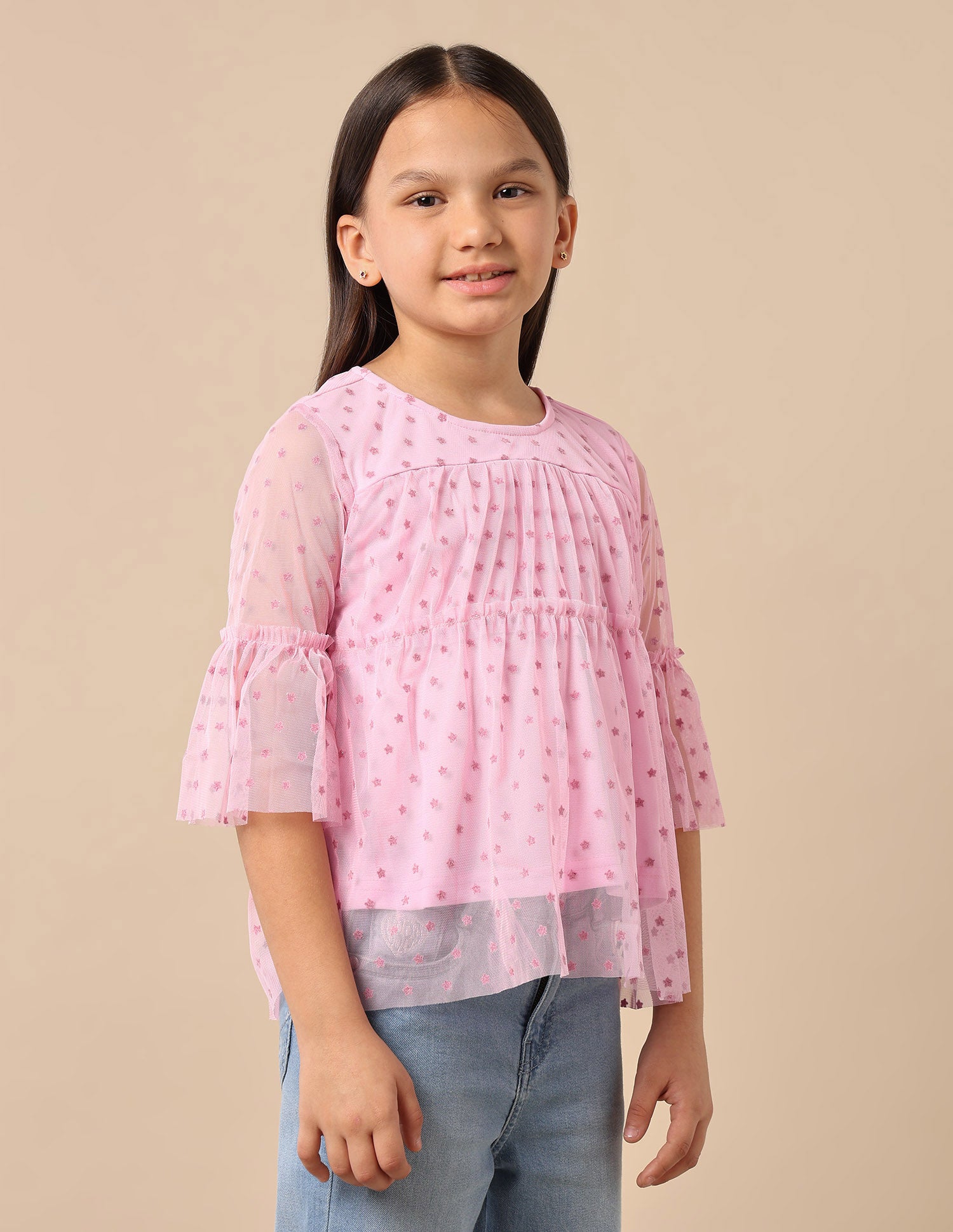 Star Print Tiered Top Light Pink - U.S. POLO ASSN. | Large