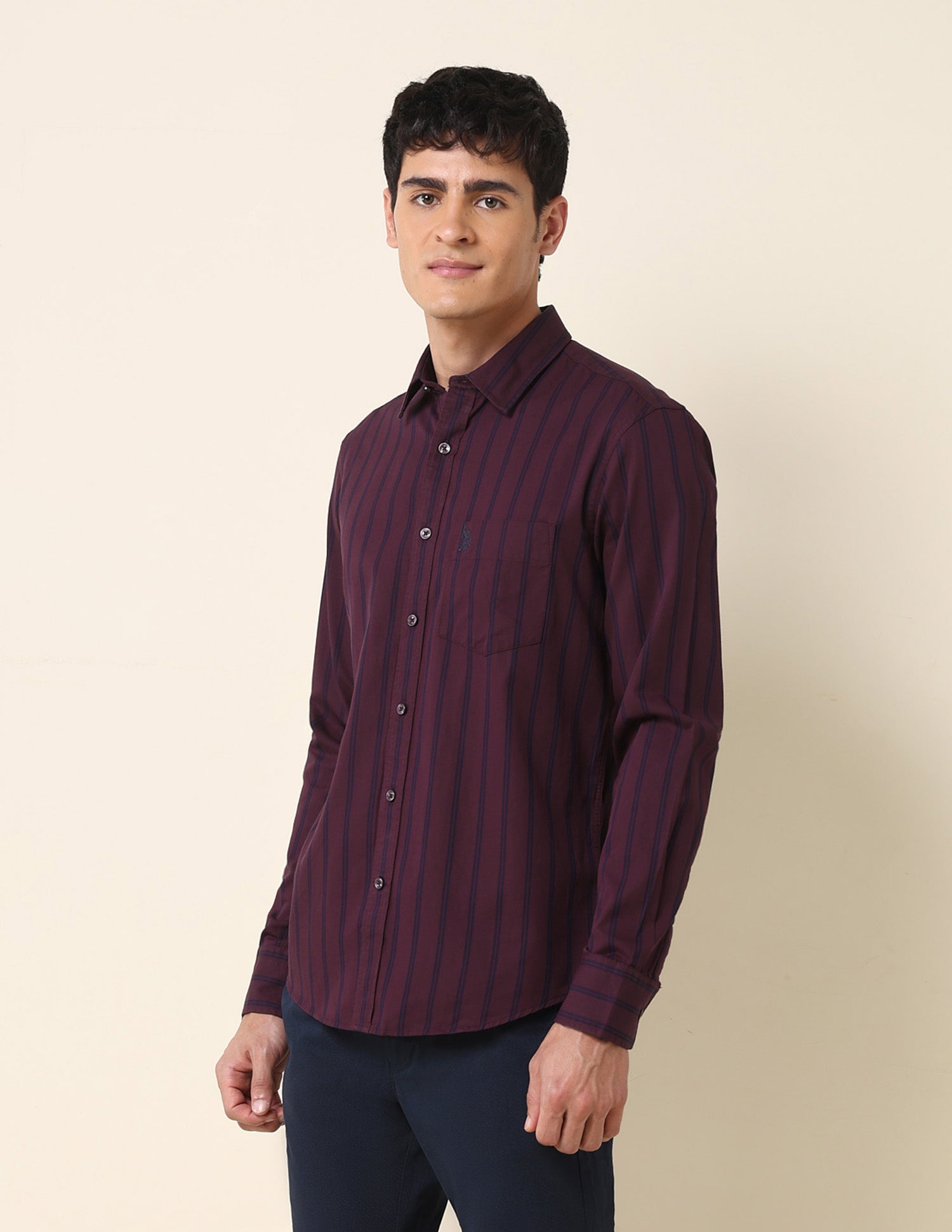 Vertical Striped Tailored Fit Shirt Maroon - U.S. Polo Assn. India | Large